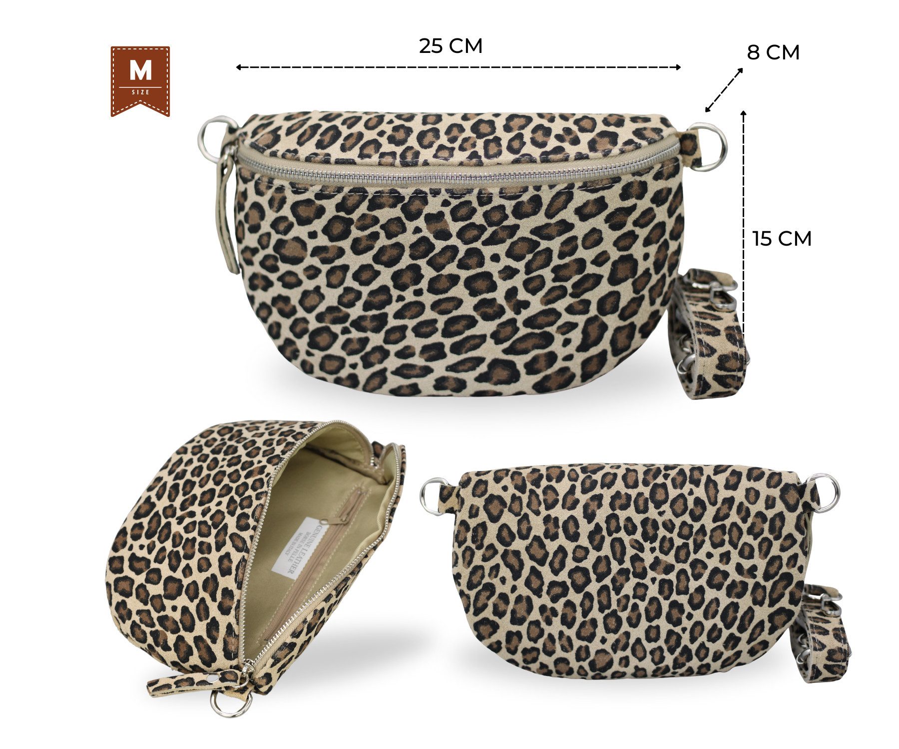 BRISE TASCHE Schultertasche SAHEL SUEDE Bauchtasche Damen Echtes Wildleder, Umhängetasche, Medium Größe, mit extra gemustertem Gürtel