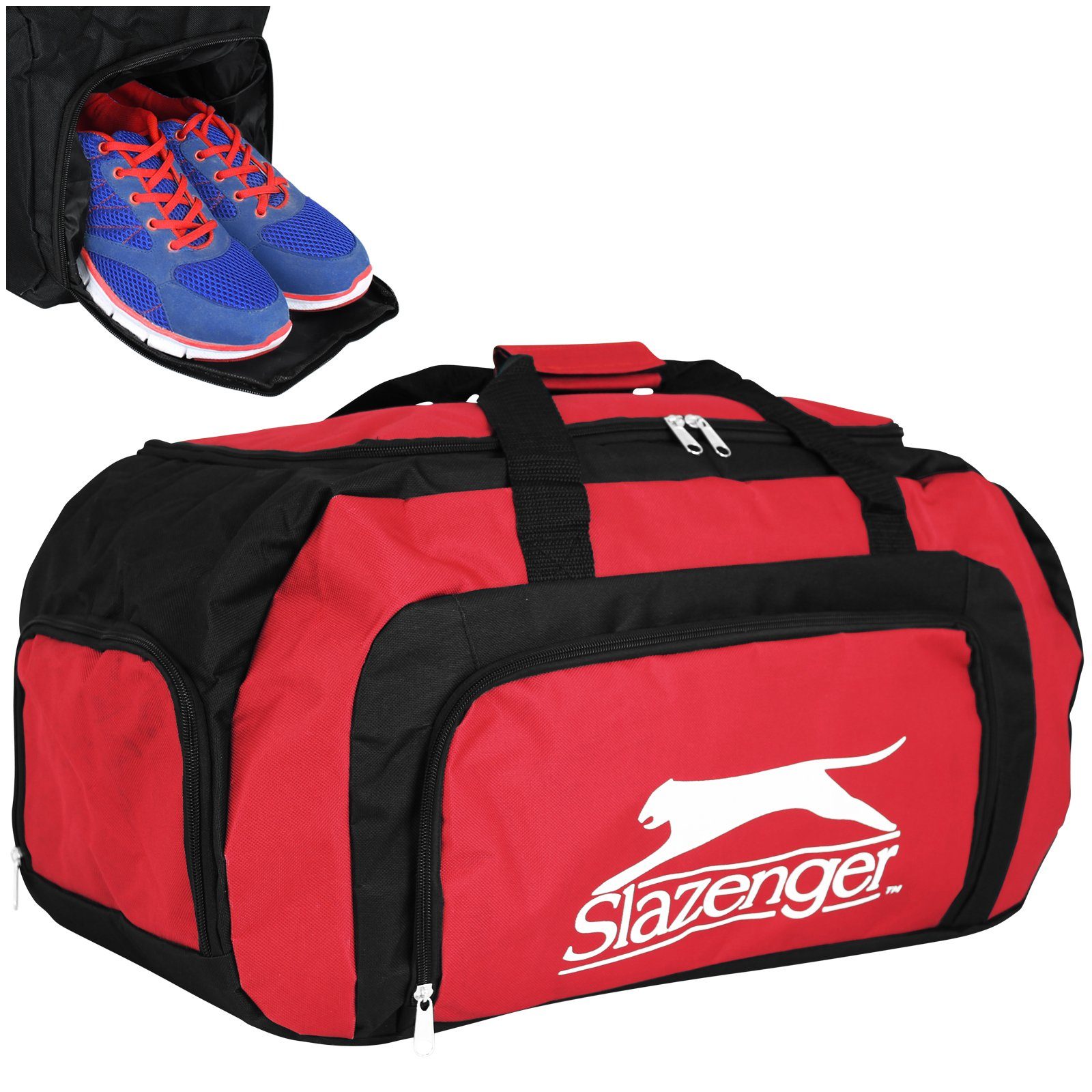 EDCO Sporttasche Slazenger Trainingstasche 55L Farbwahl Freizeittasche Reisetasche, Sport Freizeit Fitness Tasche Reisegepäck Schuhfach Gepäck Rot