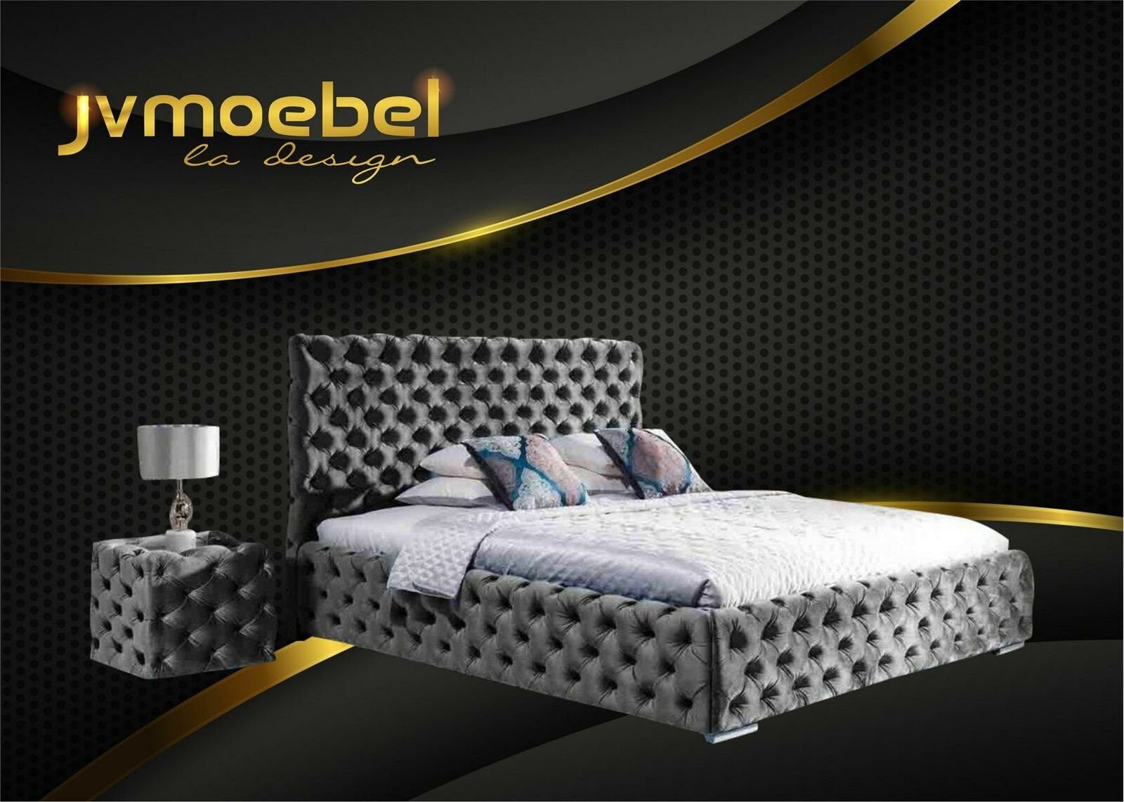 JVmoebel Bett, Bett Schlafzimmer Set Design Möbel Modern Betten Chesterfield Grau