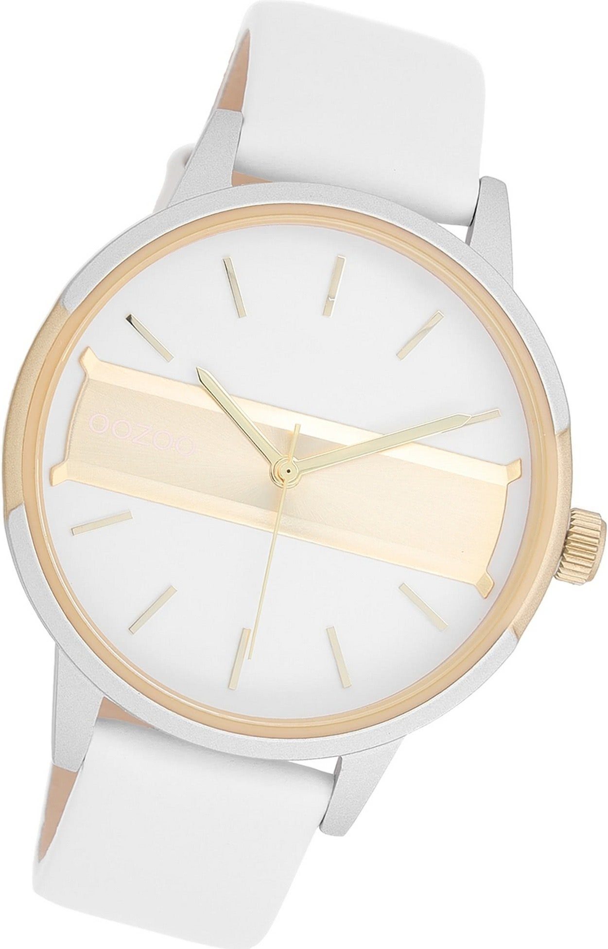 OOZOO Quarzuhr Oozoo Damen Armbanduhr weiß, 42mm) Gehäuse, groß Lederarmband Timepieces, Damenuhr (ca. rundes