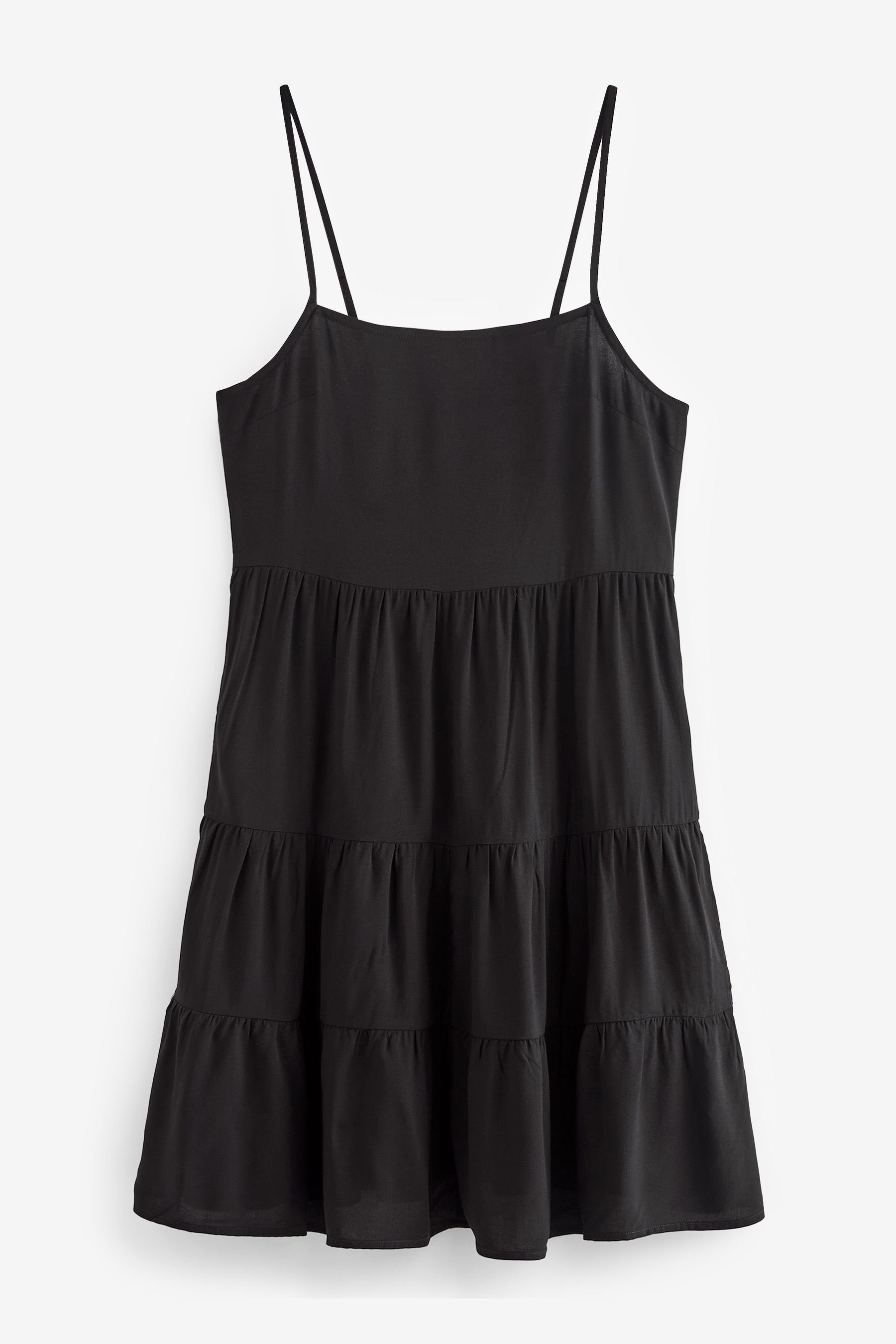 (1-tlg) Sommerkleid Minikleid mit Black Spaghettiträgern Gestuftes Next