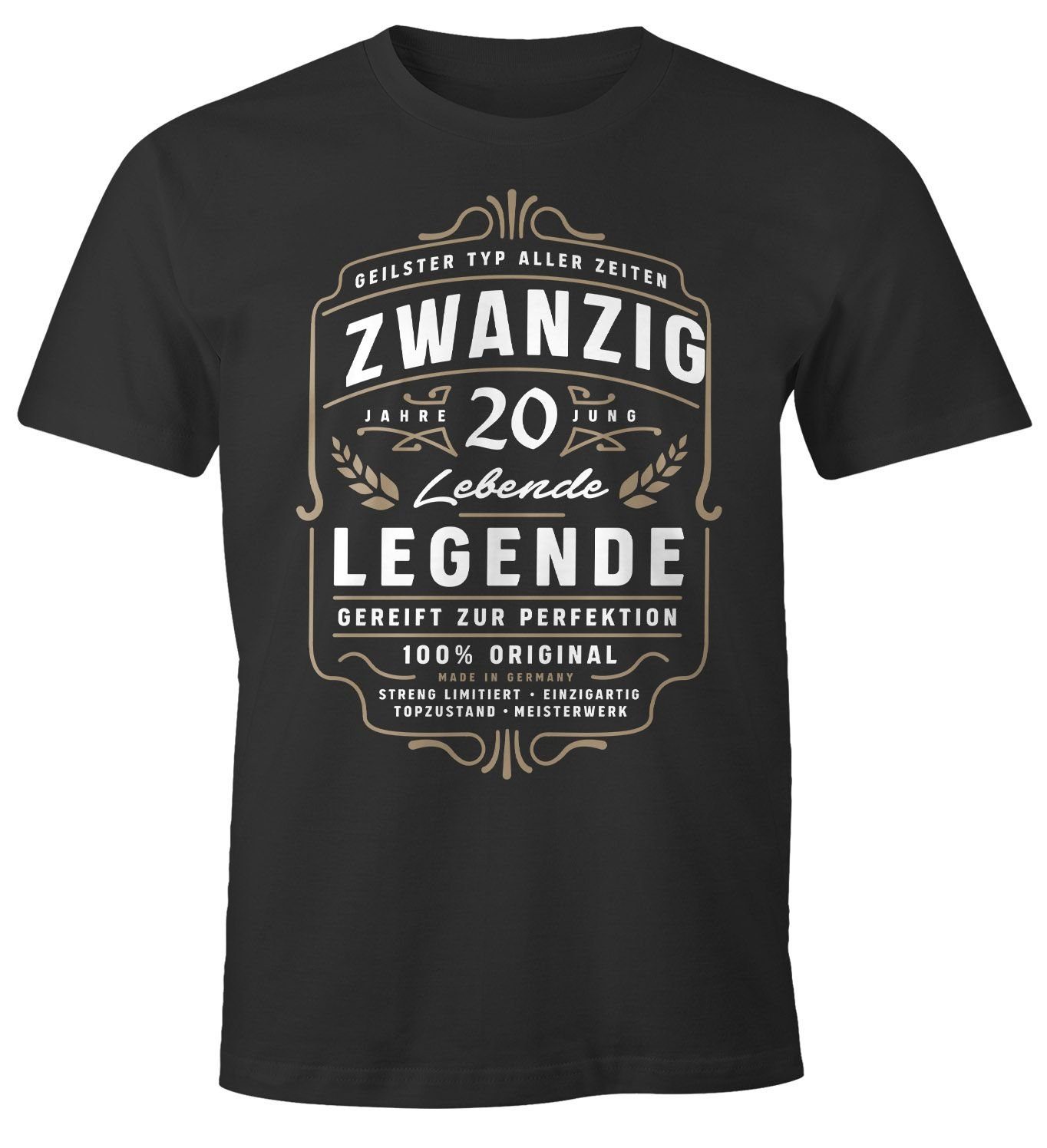 MoonWorks Print-Shirt T-Shirt 18 - Alter Männer mit 90 schwarz Herren Print Geburtstag Lebende Geschenk für Zwanzig MoonWorks® Legende