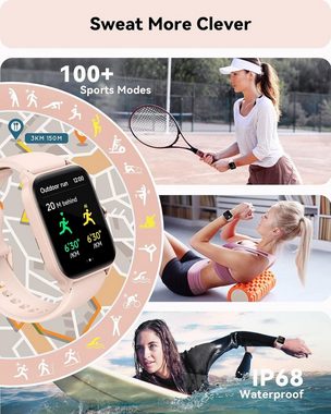 Woneligo Fur Damen mit IP68 wasserdicht,100+ Sportmodi Smartwatch (1,8 Zoll, Android iOS), mit Alexa integriertem Pulsmesser/Schlaf/SpO2, Schrittzähler