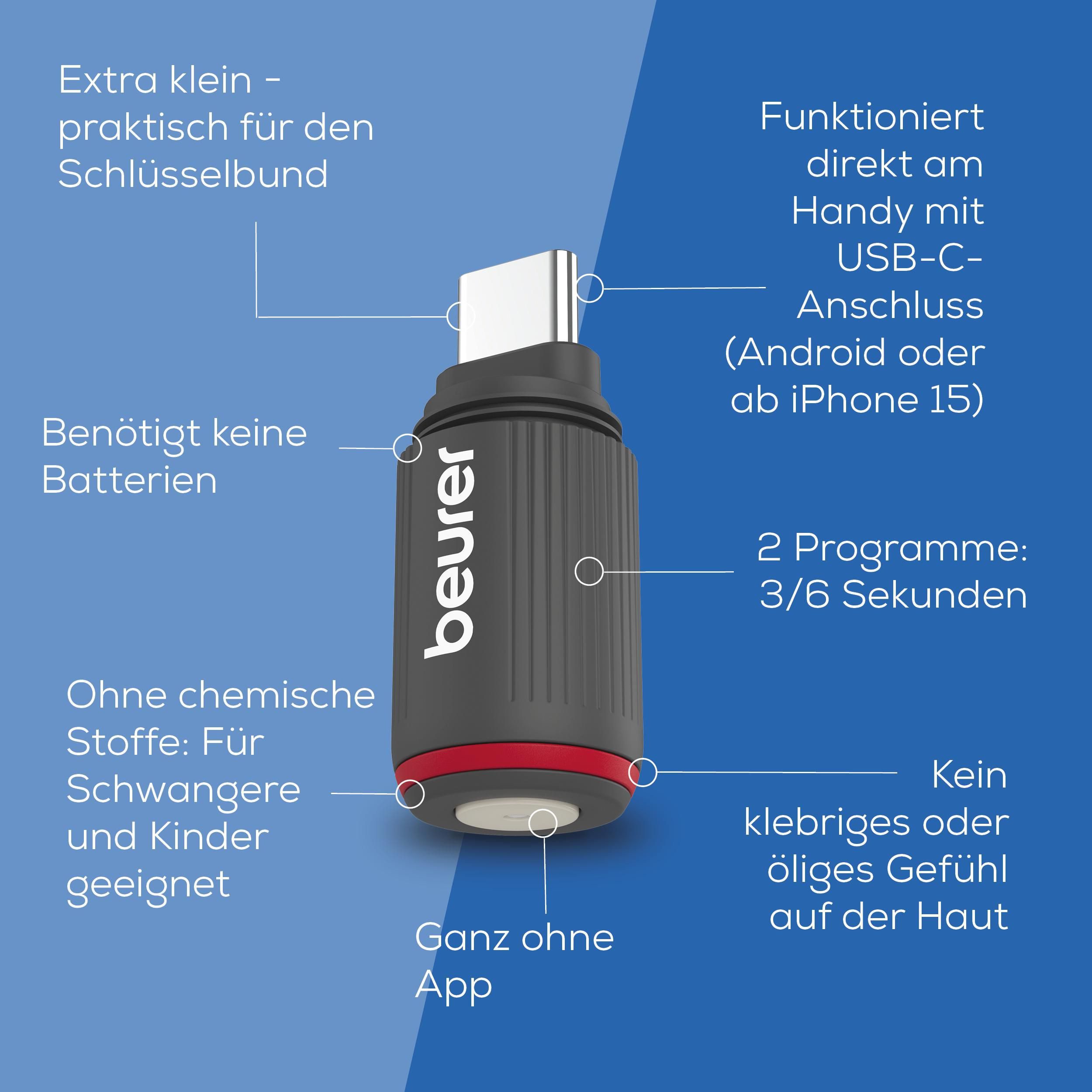 BEURER Insektenstichheiler BiteX Go BR 75 Graphite Grey für das Smartphone, Ultrakompakt, leicht & immer griffbereit am Schlüsselbund