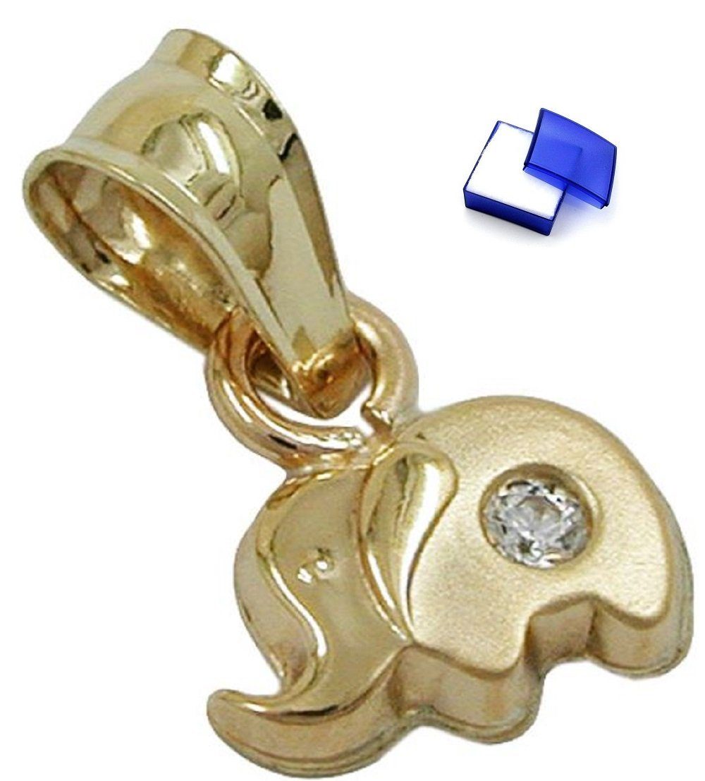 unbespielt Kettenanhänger Kettenanhänger Anhänger kleiner Elefant 9 Karat Gold Zirkonia 5 x 7 mm inklusive kl. Schmuckbox, Goldschmuck für Damen und Herren