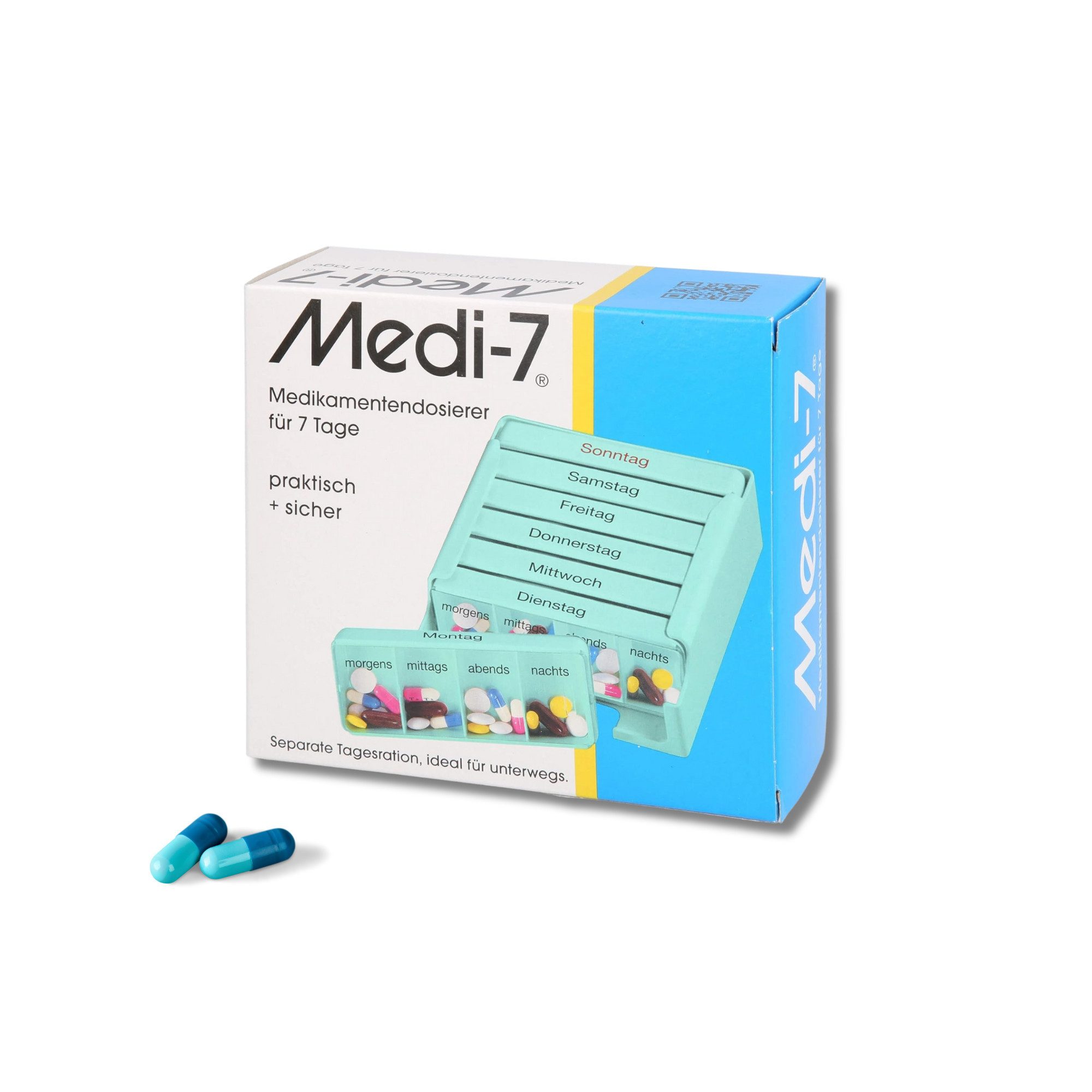Pillendose Medikamentendosierer für 7 Tage Medi-7 Tablettendose türkis
