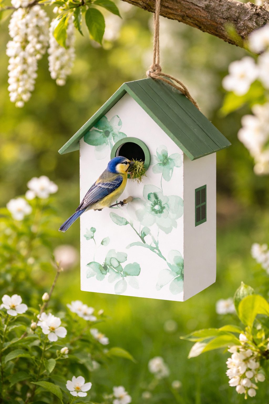BOLTZE Vogelhaus Vogelhaus Holz Kate Bambus Grün Floral Garten Vogelhaus zum Aufhängen