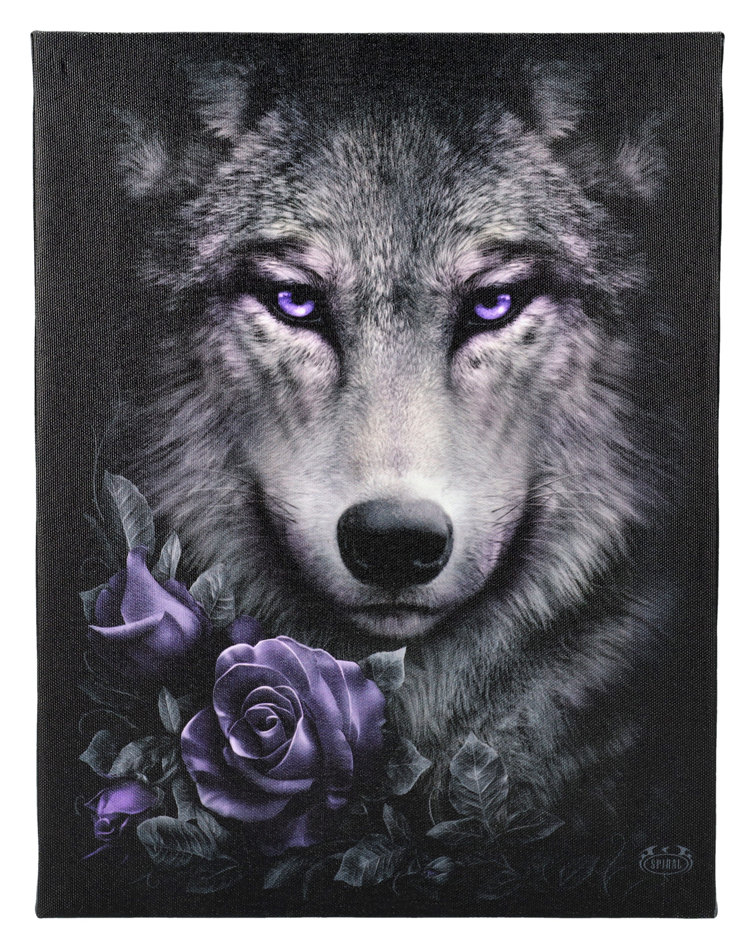 Figuren Shop GmbH Leinwand Kleine Leinwand - Wolf Roses - Wandbild Fantasy Bild Tierbild Dekorati