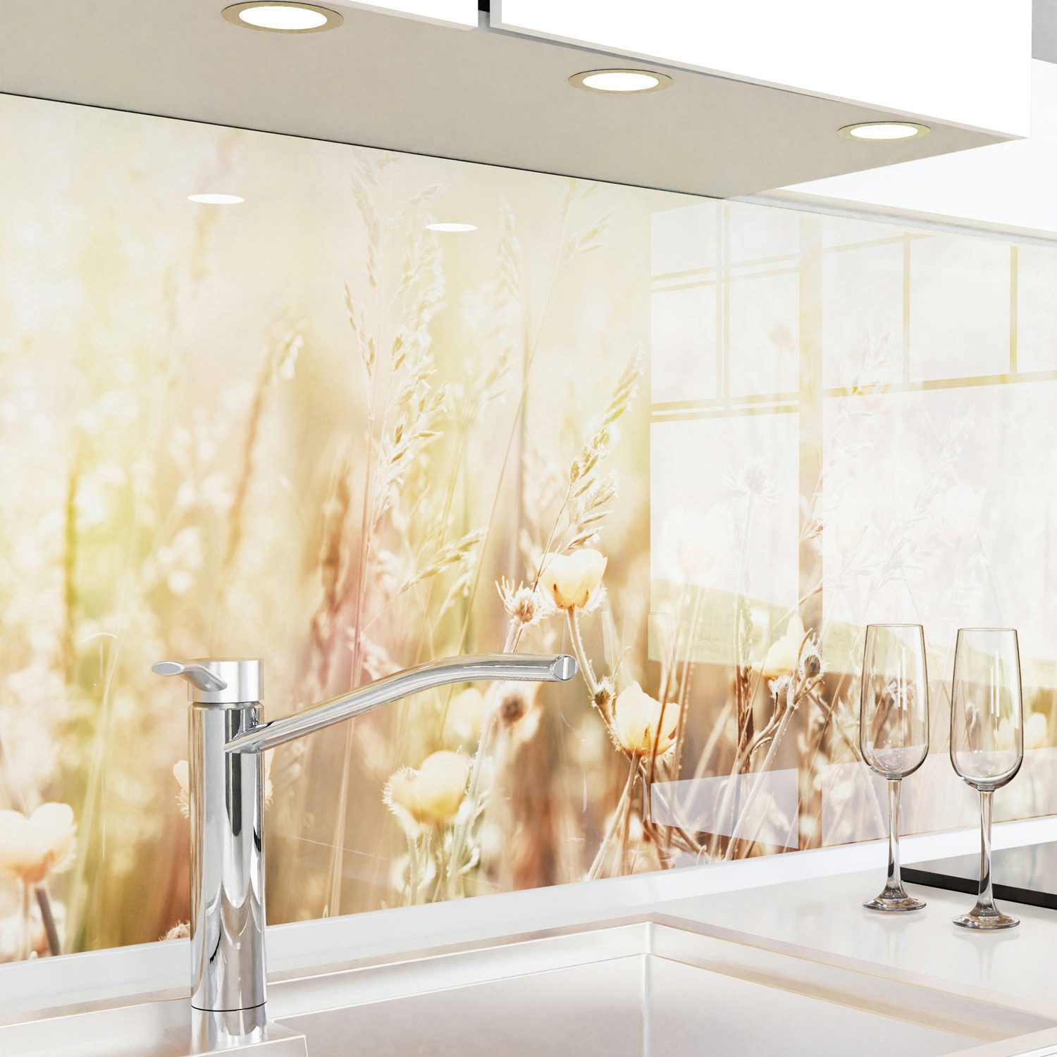 danario Küchenrückwand Folie selbstklebend, Glasoptik, Spritzschutz Küche, ablösbar - 0,8 mm