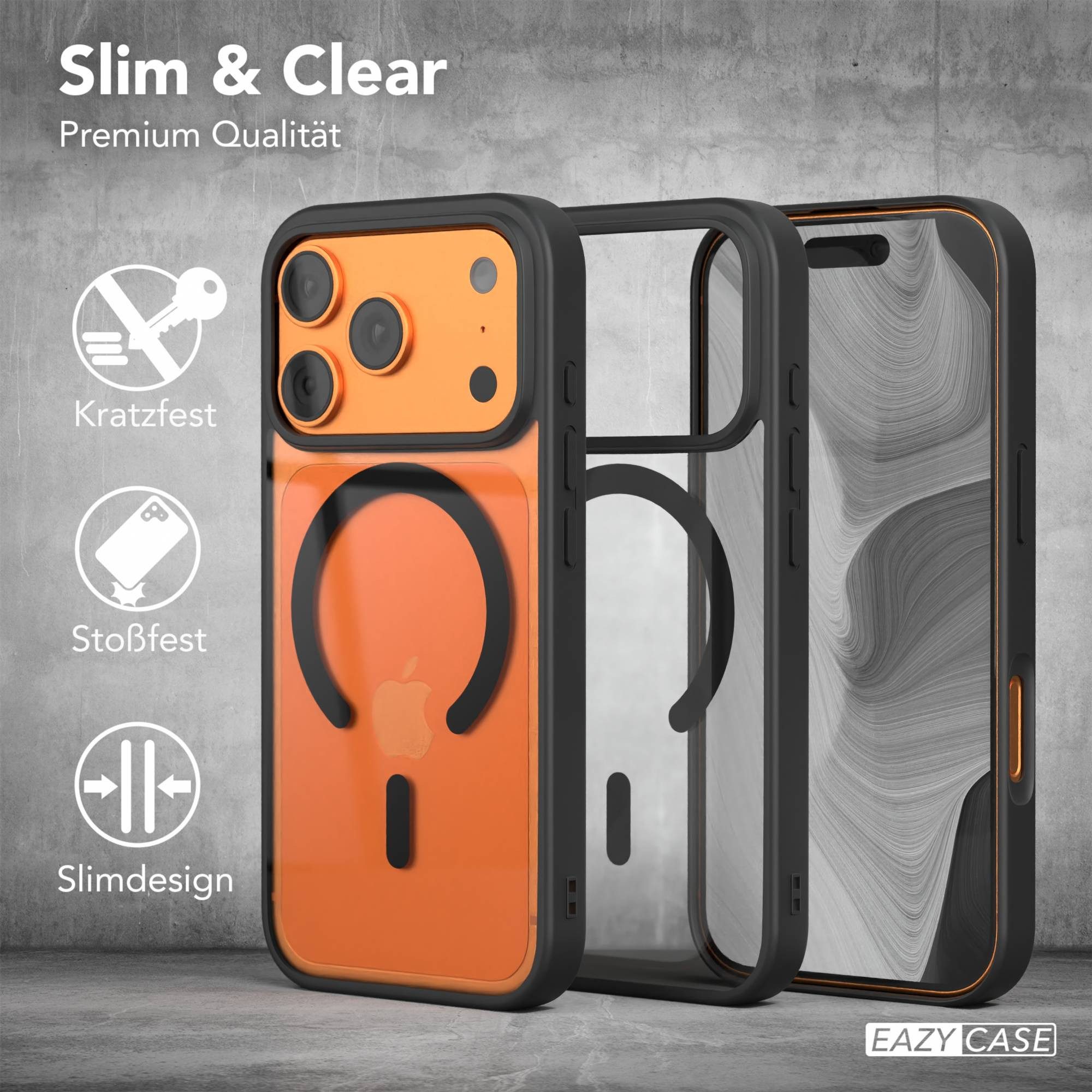 EAZY CASE Handyhülle Transparente Hülle mit MagSafe für iPhone 17 Pro 6,3 Zoll, Qi Charging kompatibel, Silicon Case, Slimcover Displayschutz, Schwarz – Bild 5 von 5