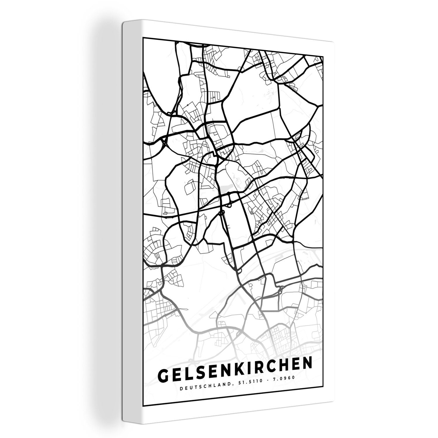 OneMillionCanvasses® Leinwandbild Stadtplan, fertig Zackenaufhänger, - - 20x30 St), inkl. Karte bespannt (1 Stadtplan von Gelsenkirchen Leinwandbild Gemälde, cm