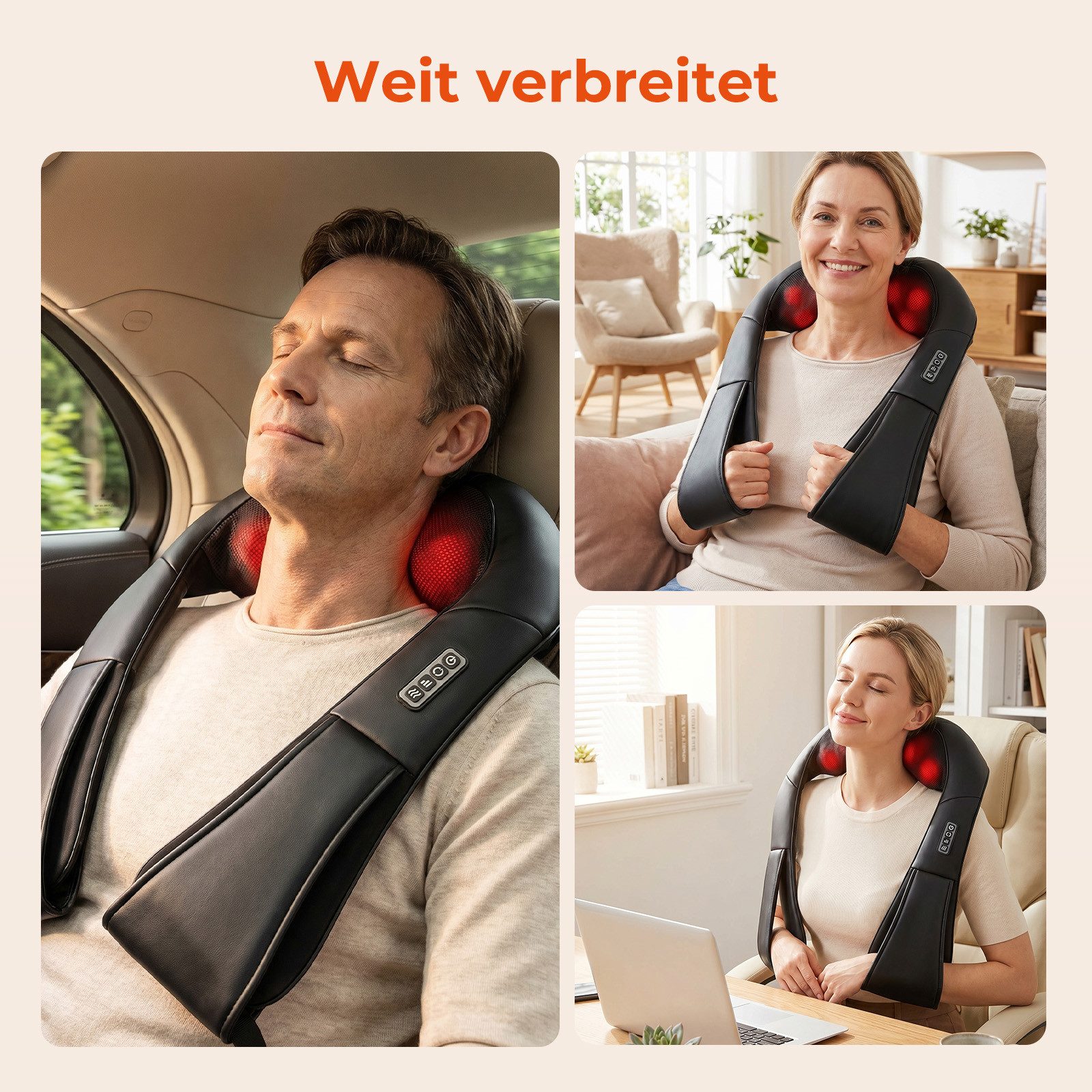 AKKEE Nacken-Massagegerät Shiatsu-Massagegerät mit Wärme für Nacken Rücken Schulter Taille, Geeignet für alle Muskelgruppen