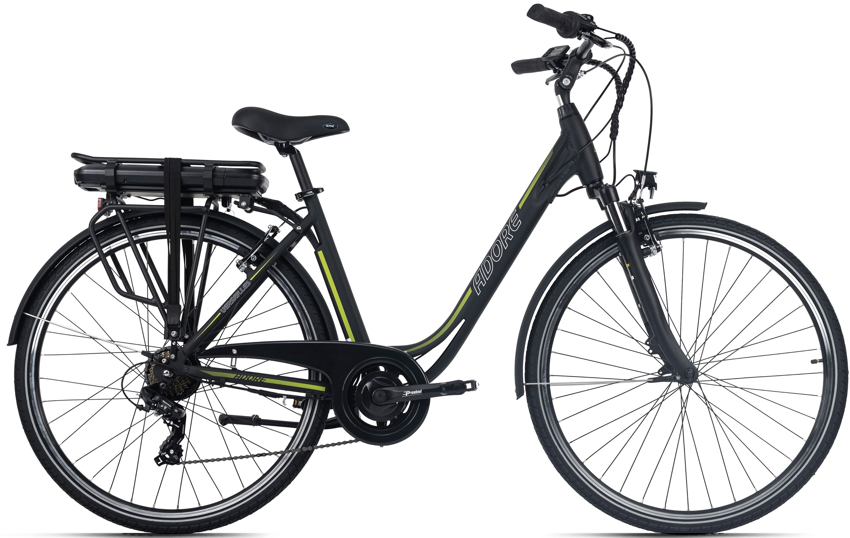 Adore E-Bike Cityrad Versailles, 7 Gang Shimano Tourney Schaltwerk, Kettenschaltung, Heckmotor, 374,4 Wh, Pedelec, Elektrofahrrad für Damen u. Herren