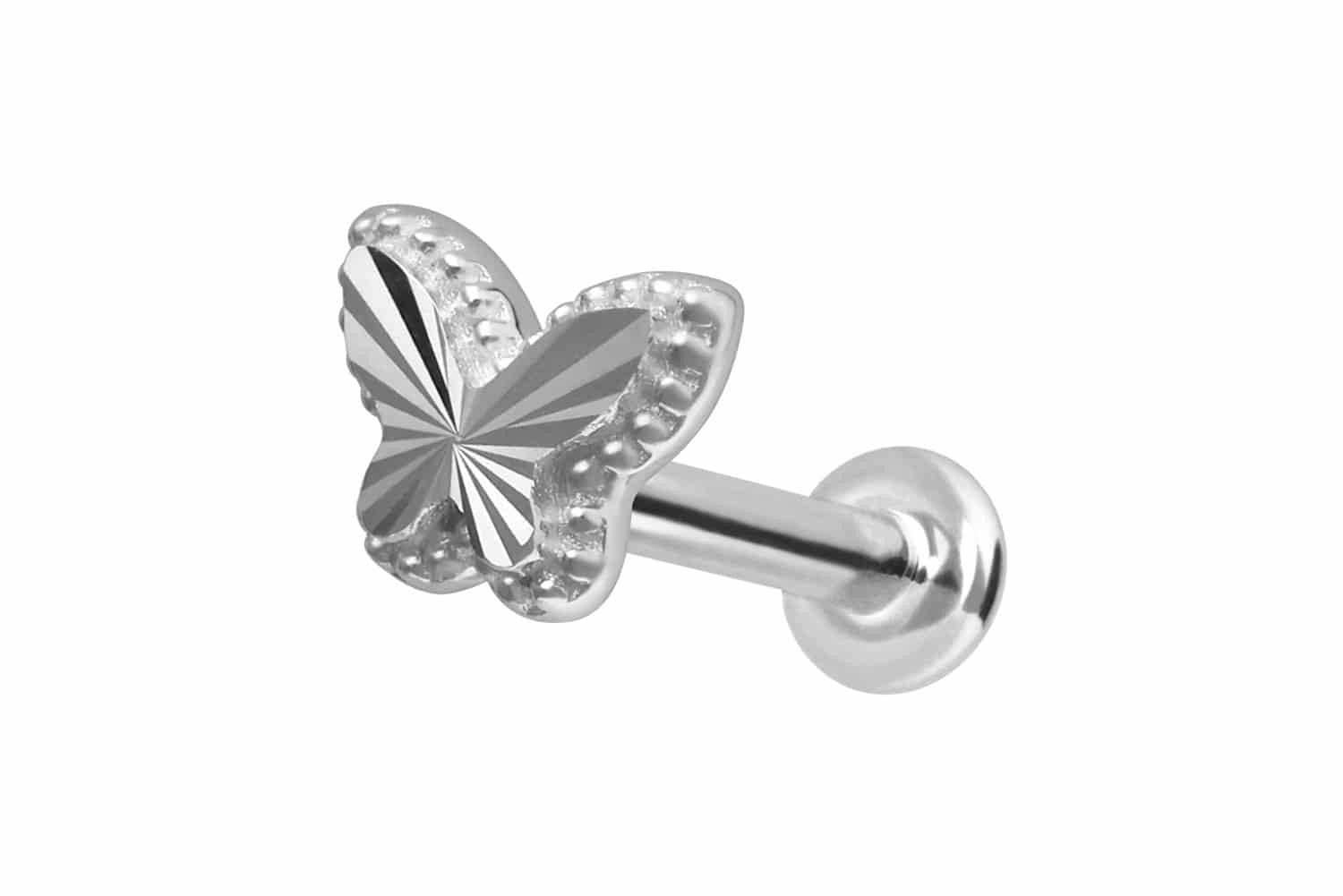 Piercing-Set 14 Karat Gold Labret mit Push Fit SCHMETTERLING