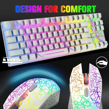 LexonElec RGB Regenbogen Hintergrundbeleuchtung Tastatur- und Maus-Set, Kabellosigkeit Fortschrittliche2,4GHz-Technologie,ergonomisches Design