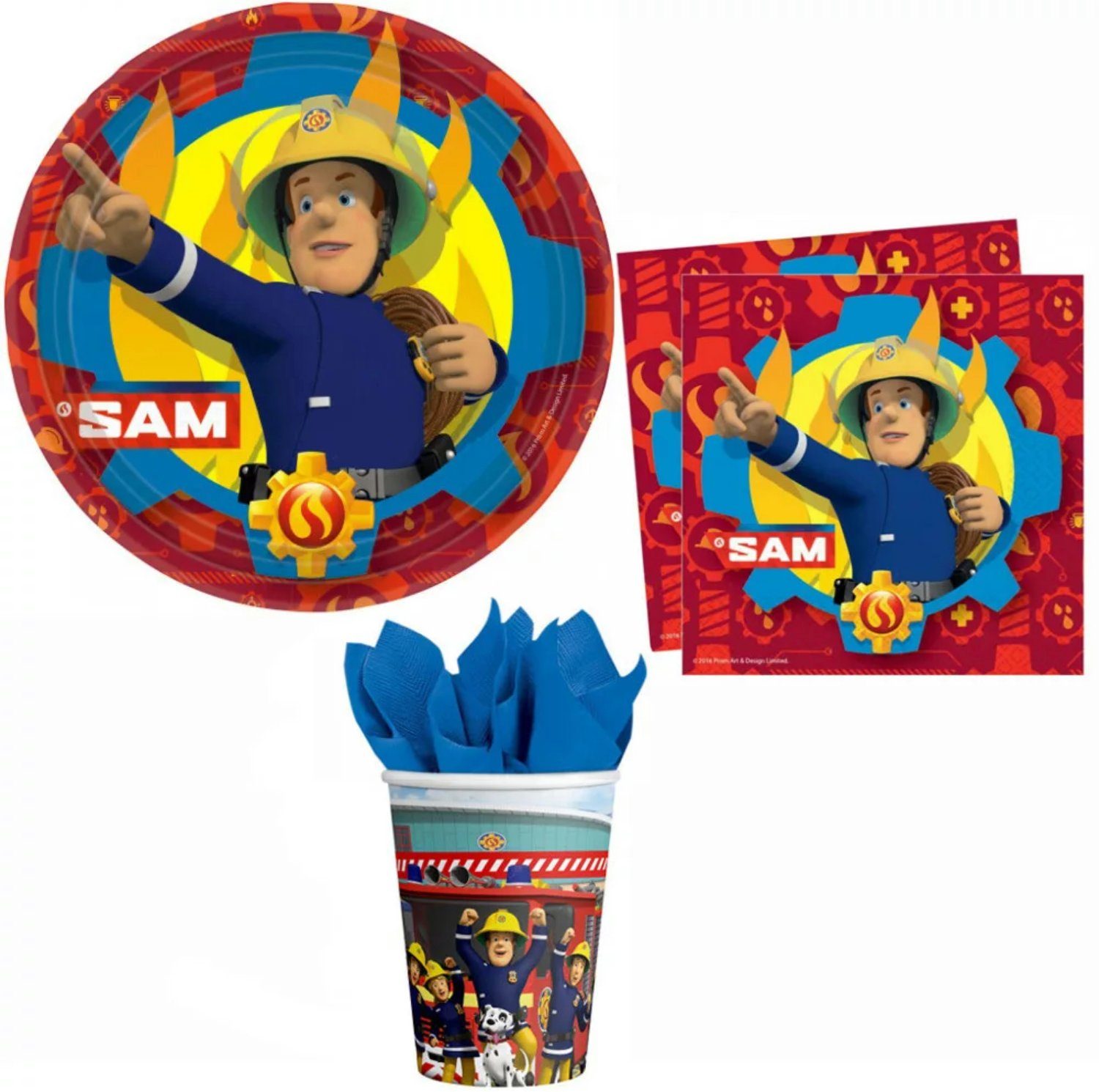 Fireman Sam Einweggeschirr-Set Feuerwehrmann Sam Kinder Geburtstag Deko Set 36tlg. (36-tlg), 8 Personen, Geschirr Partyset