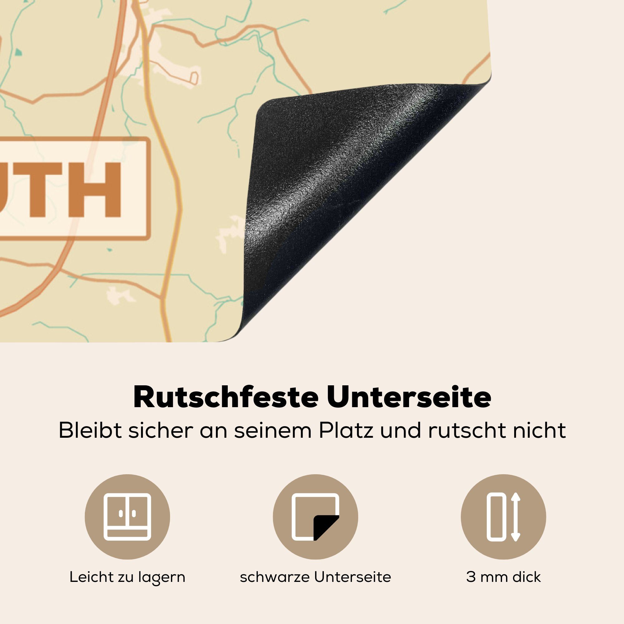 MuchoWow Herdblende-/Abdeckplatte Bayreuth - - Stadtplan, cm, Karte Vinyl, (1 für tlg), küche Ceranfeldabdeckung, 78x78 Arbeitsplatte - Vintage