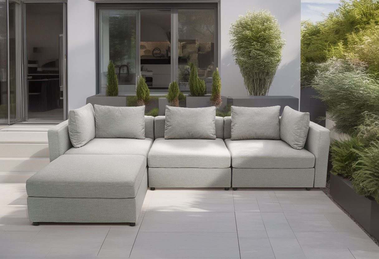 DOMO collection Ecksofa Solskin, individuell erweiterbar/kombinierbar L-Form, mit losen Kissen. Rücken- und Seitenteile als Stecksystem.