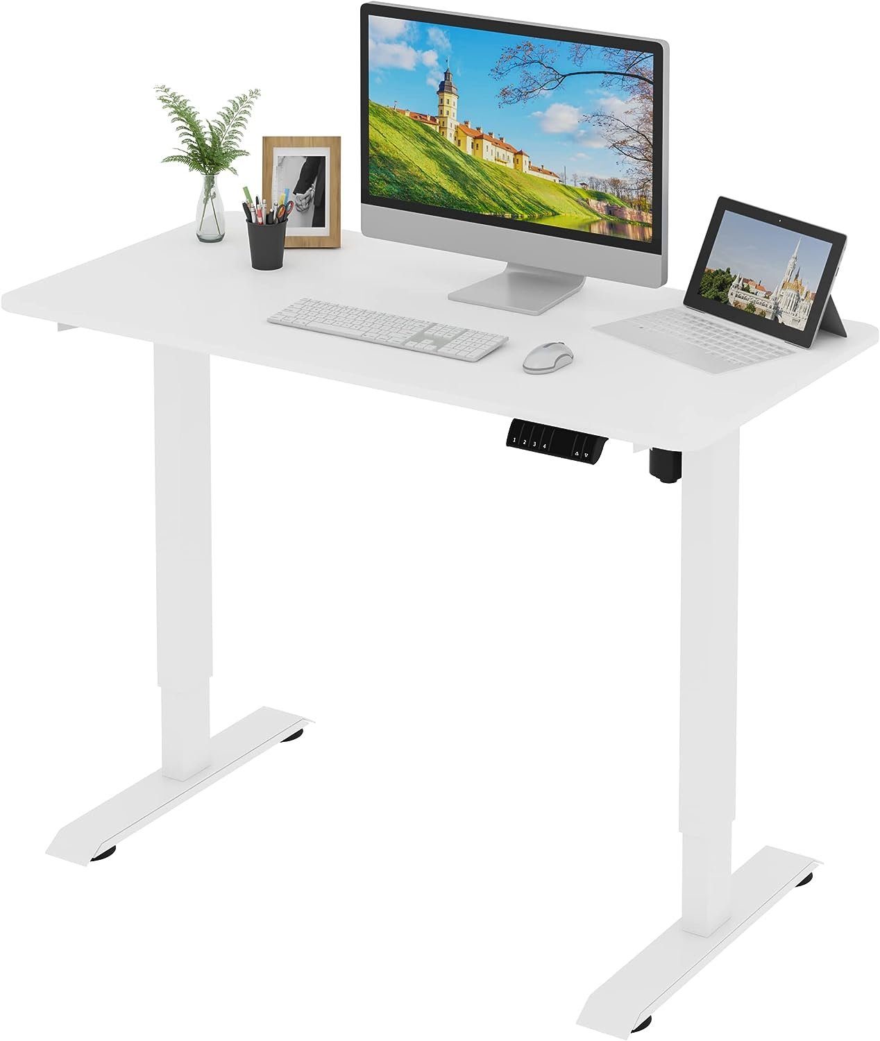 Woltu Schreibtisch (1-St), stufenlos Höhenverstellbar, 4 Memory-Steuerungen Weiß | Weiß