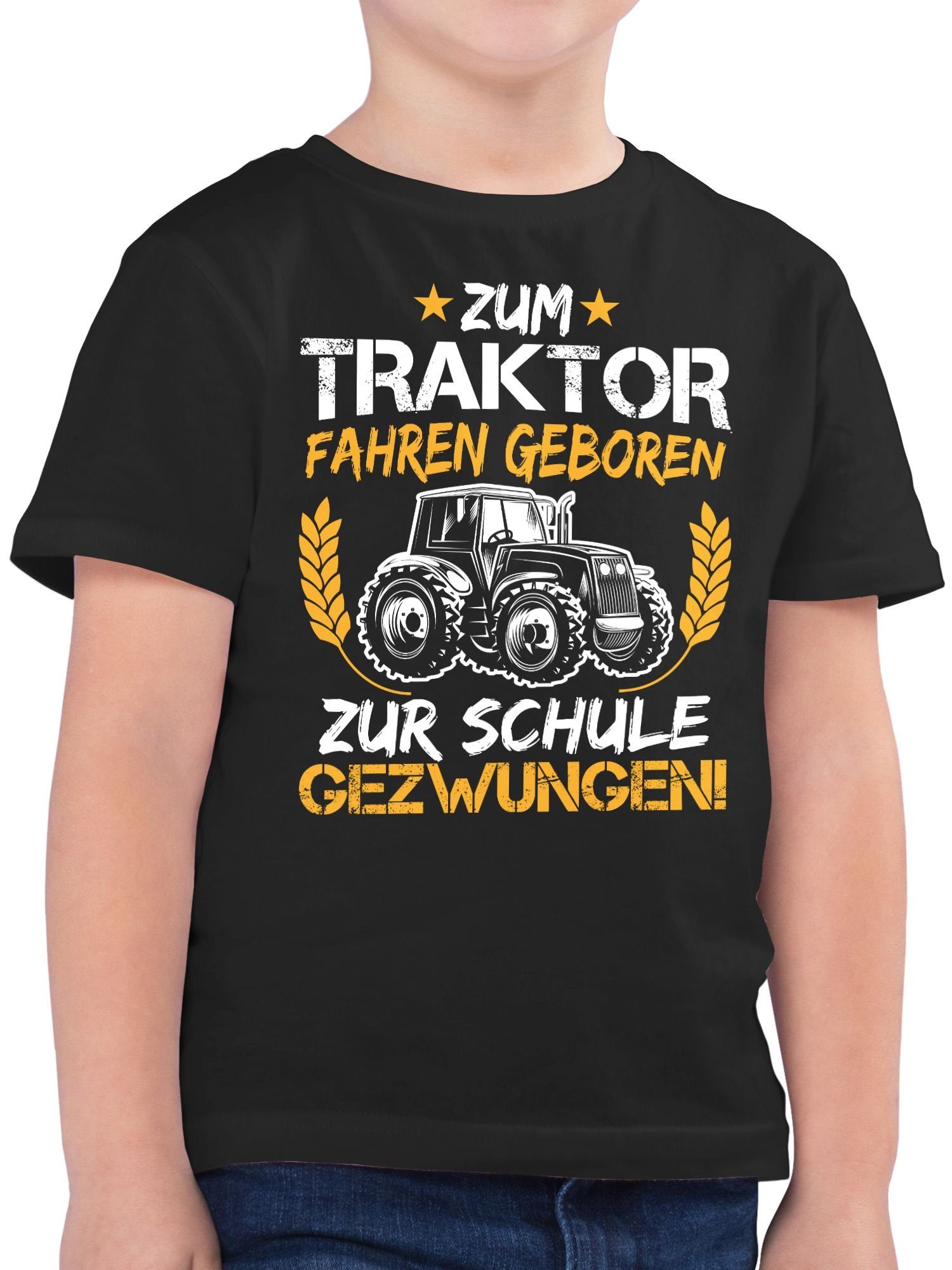 Shirtracer T-Shirt Zum Traktor fahren geboren zur Schule gezwungen Orange/Weiß Einschulung Junge Schulanfang Geschenke 1 Schwarz