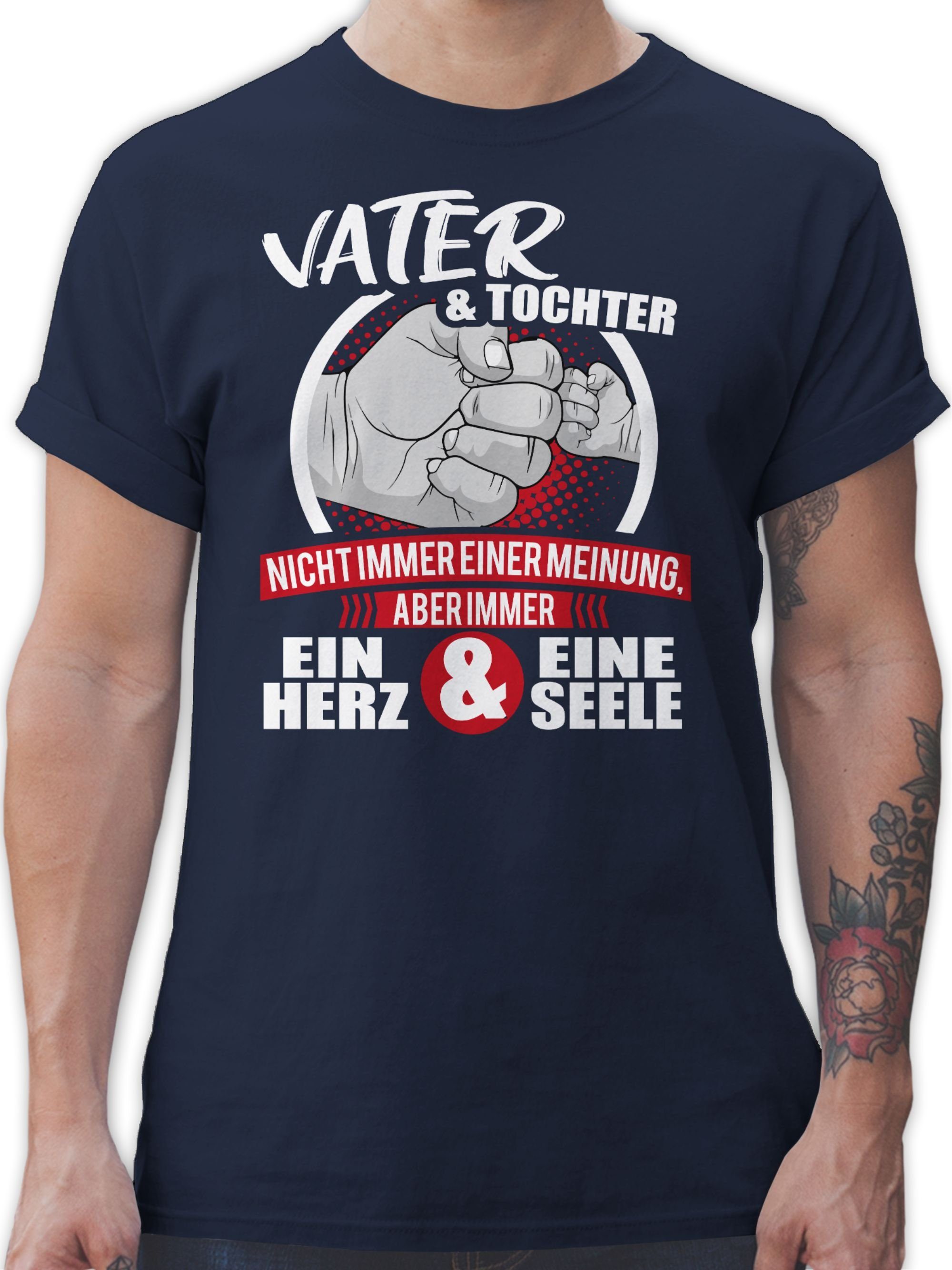 Shirtracer T-Shirt Vater & Tochter Immer ein Herz & eine Seele - weiß/rot Sprüche Statement mit Spruch 2 Navy Blau