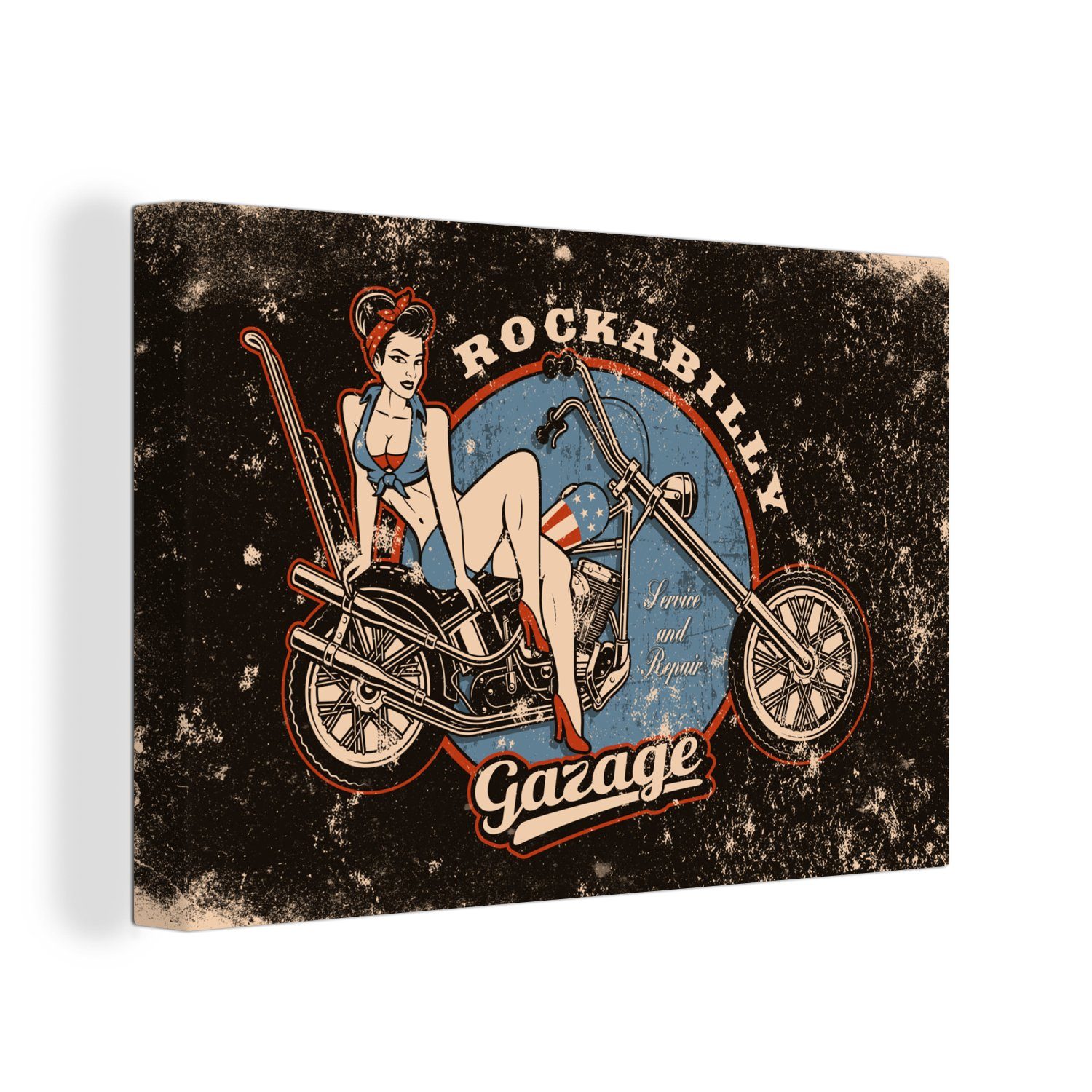 OneMillionCanvasses® Leinwandbild Mancave - Motor - Frauen - Retro, (1 St), Wandbild Leinwandbilder, Aufhängefertig, Wanddeko, 30x20 cm