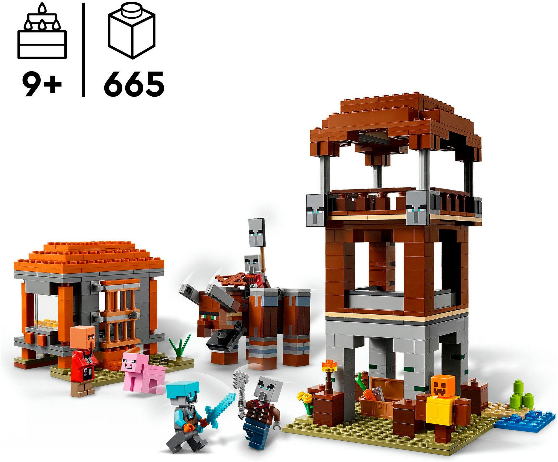 LEGO® Ein Verwüster am Plünderer-Außenposten (21278), LEGO Minecraft Konstruktionsspielsteine, (665 St), Made in Europe