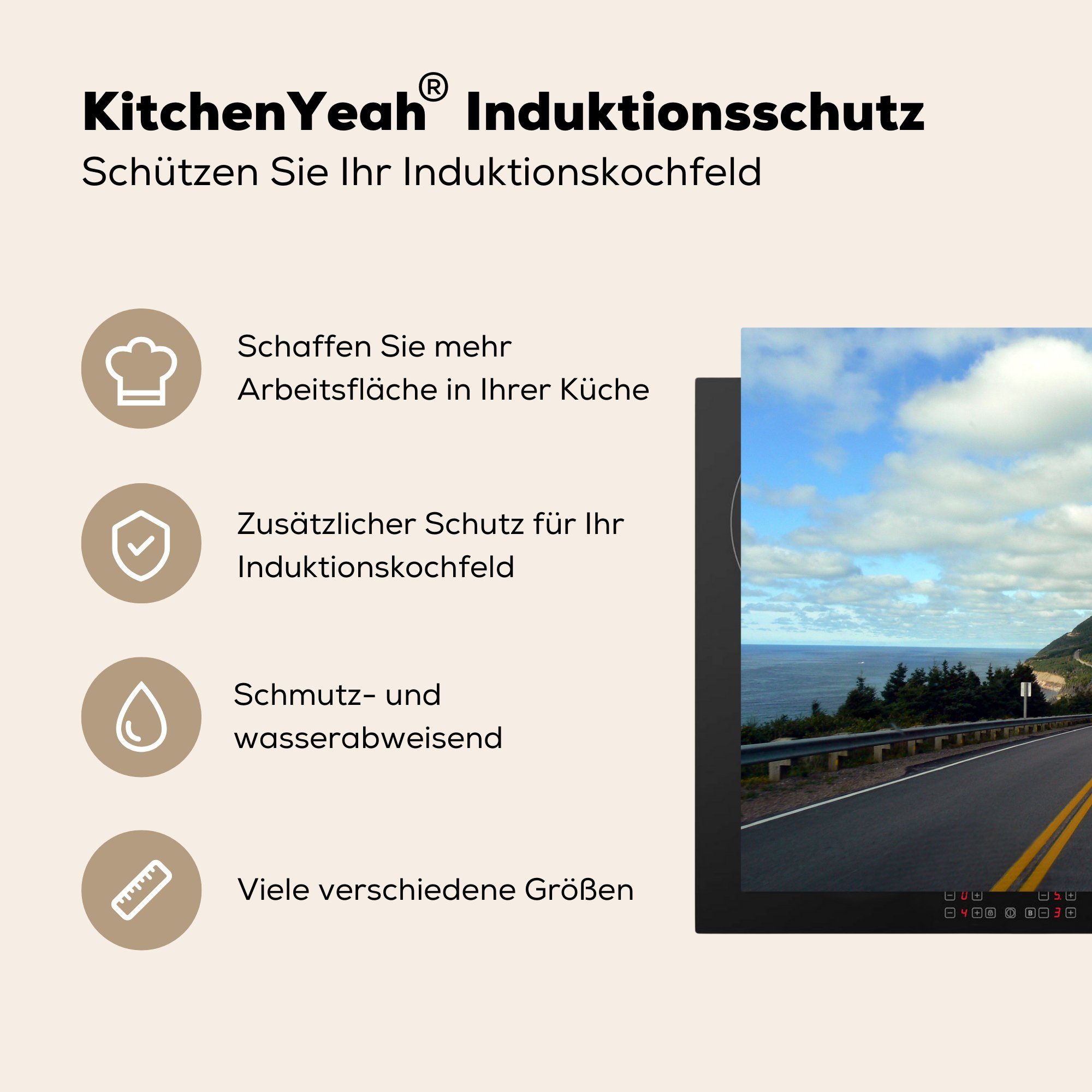 in Ceranfeldabdeckung Vinyl, Bergen zwischen cm, tlg), (1 den Schutz MuchoWow 71x52 Nova küche, Straße Induktionskochfeld die für Scotia, Herdblende-/Abdeckplatte