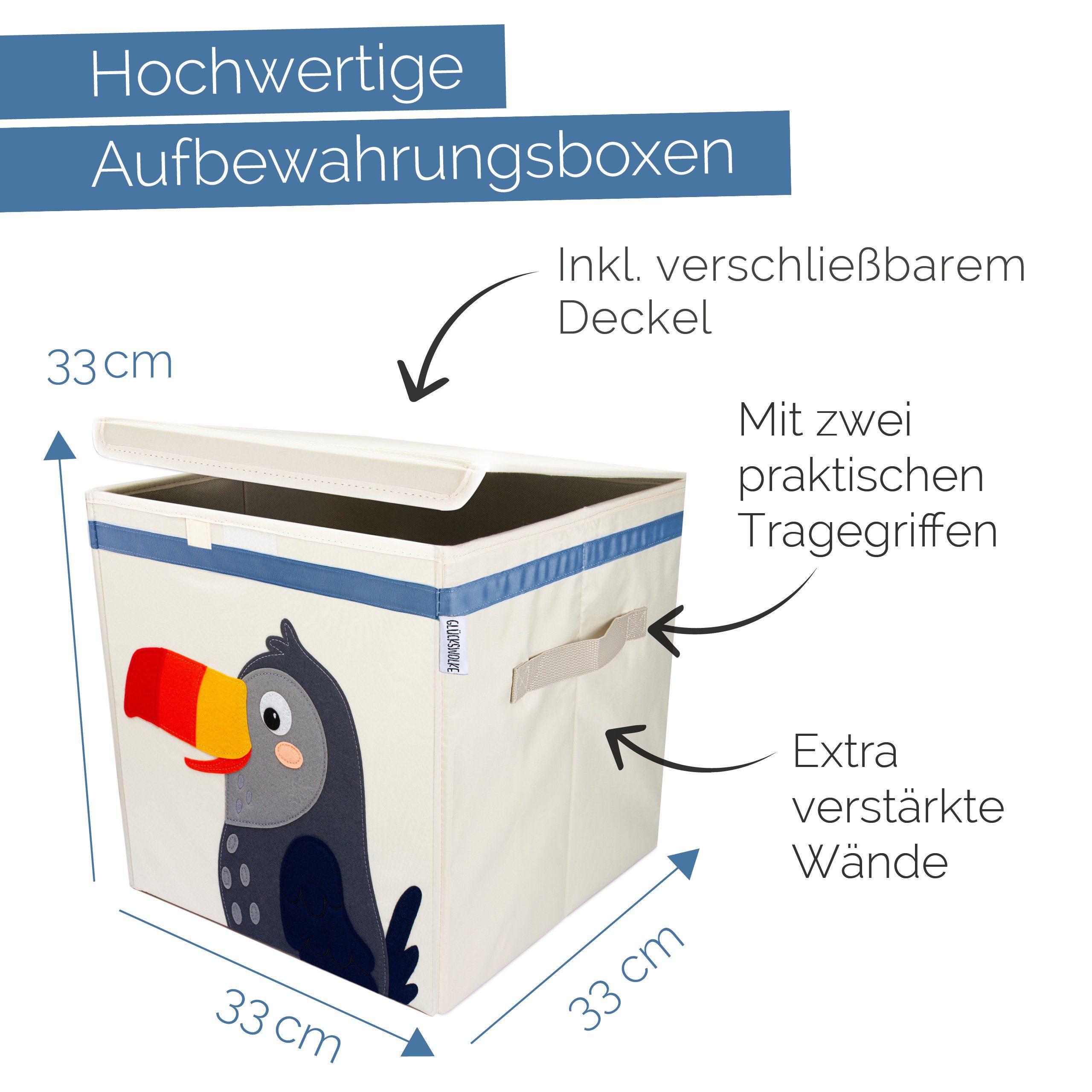 Thumbnail - GLÜCKSWOLKE Aufbewahrungsbox Kinder - 15 Motive I Spielzeugkiste mit Deckel für Kinderzimmer (Größe 33x33x33), Boxen zur...