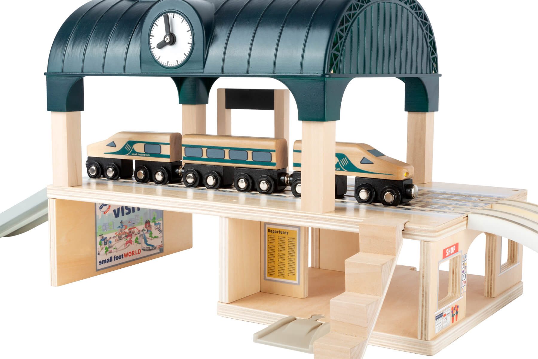 Small Foot Spielzeug-Eisenbahn Bahnhof mit Zubehör