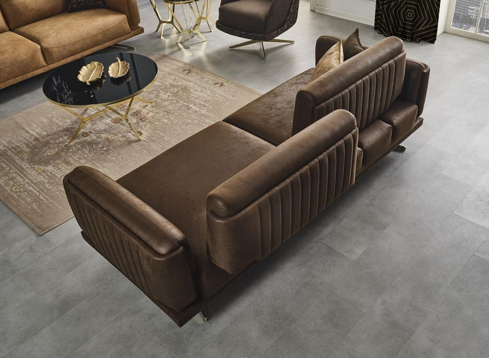 Sitzer Sofas Teile, in 1 Sofa Braun Sofa 4 Made Europa JVmoebel Kunstleder Viersitzer Wohnzimmer,