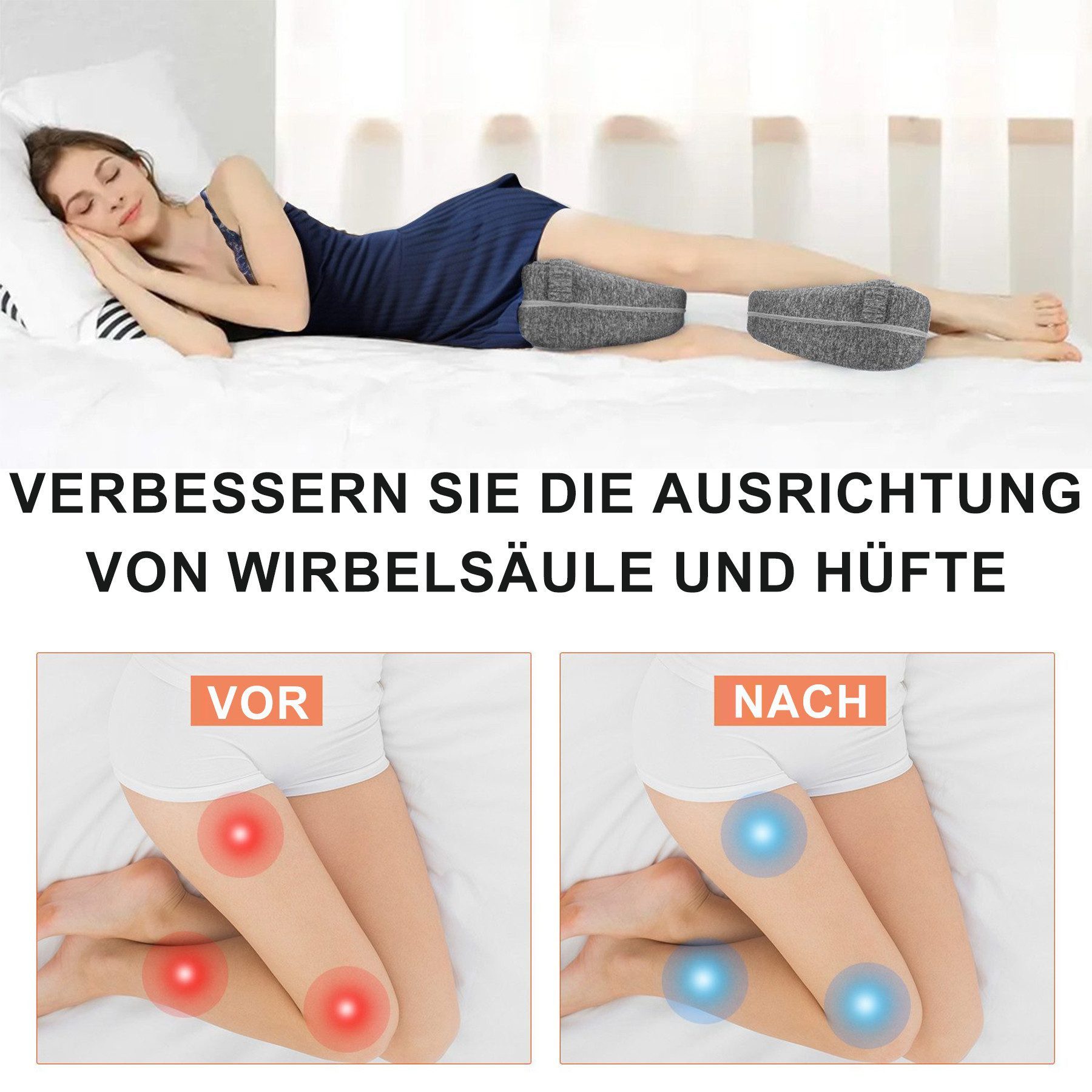 Keyura Balancekissen Kniekissen für Seitenschläfer,2 Stück Ergonomisches Lagerungskissen, Memory-Schaum für Rücken-/Hüft-/Gelenk- und Ischiasschmerzlinderung