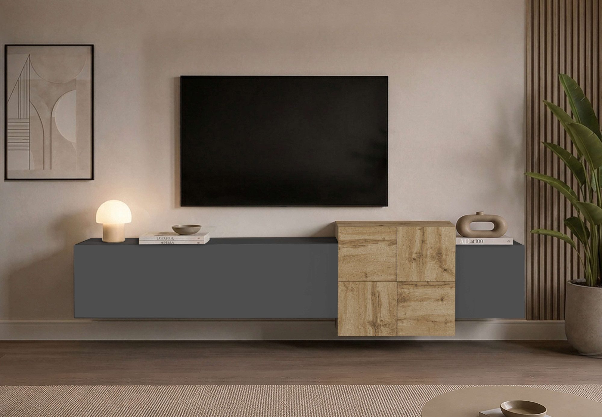 OTTO home Lowboard Lowboard NEXOS,Lowboard,TV-Kommode,TV-Möbel,TV-Bank (1 St., stehend und hängend), Mit 2 Drehtüren, 1 Klapptür, 4 geschl. Fächern, reversibel, B. 210 cm