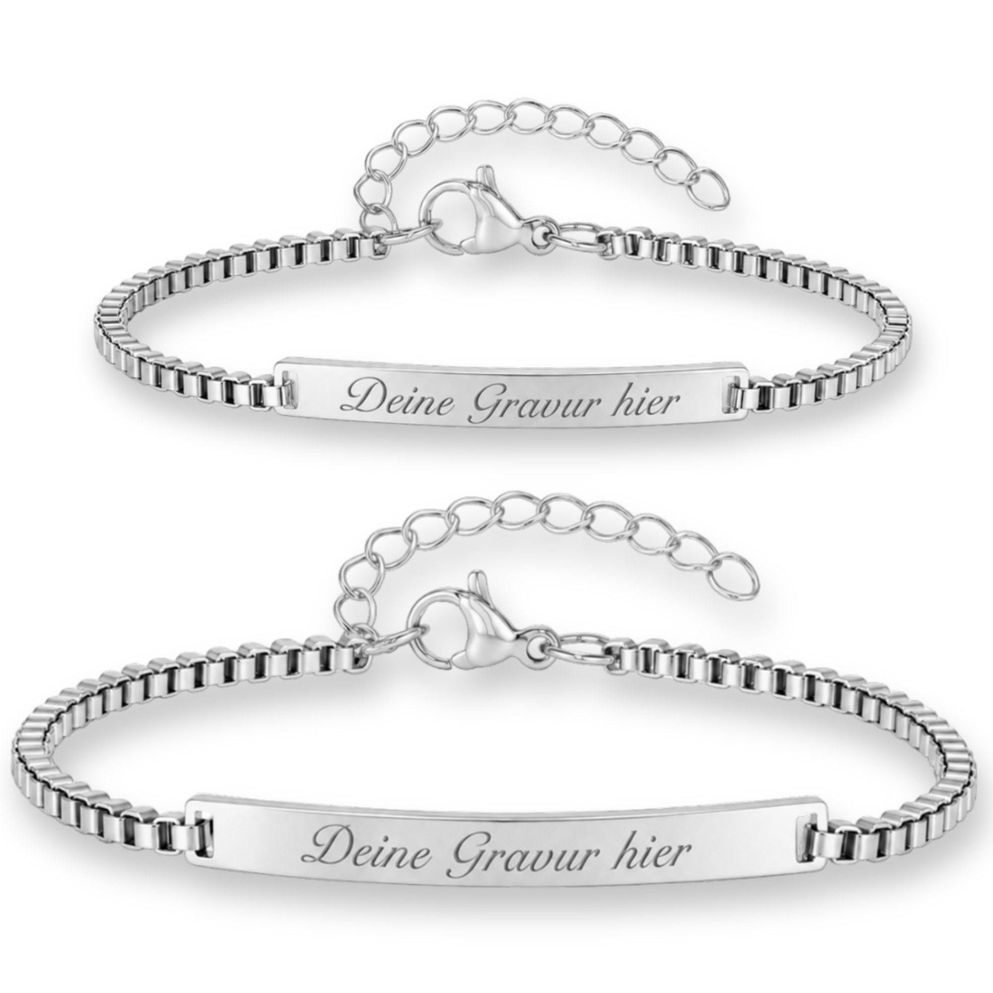 BS Schmuckdesign Armband mit Gravur Partnerarmband Set mit persönlicher Gravur für Paare Edelstahl (2-tlg., personalisiert), Größenverstellbar