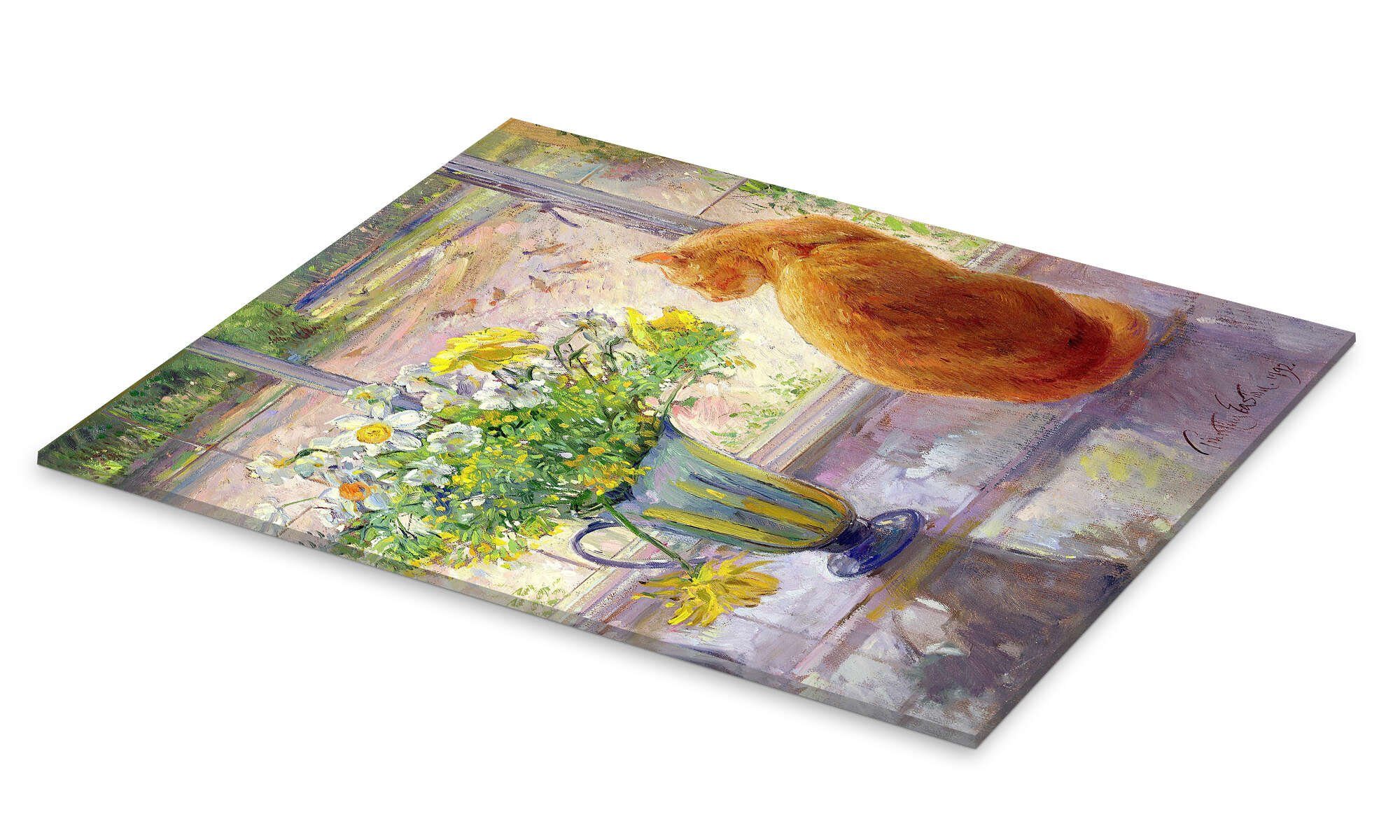 Posterlounge Wandbild Katze mit Blumen im Fenster, Timothy Easton, erhältlich als Poster, Leinwandbild, Wandsticker oder Acrylglasbild