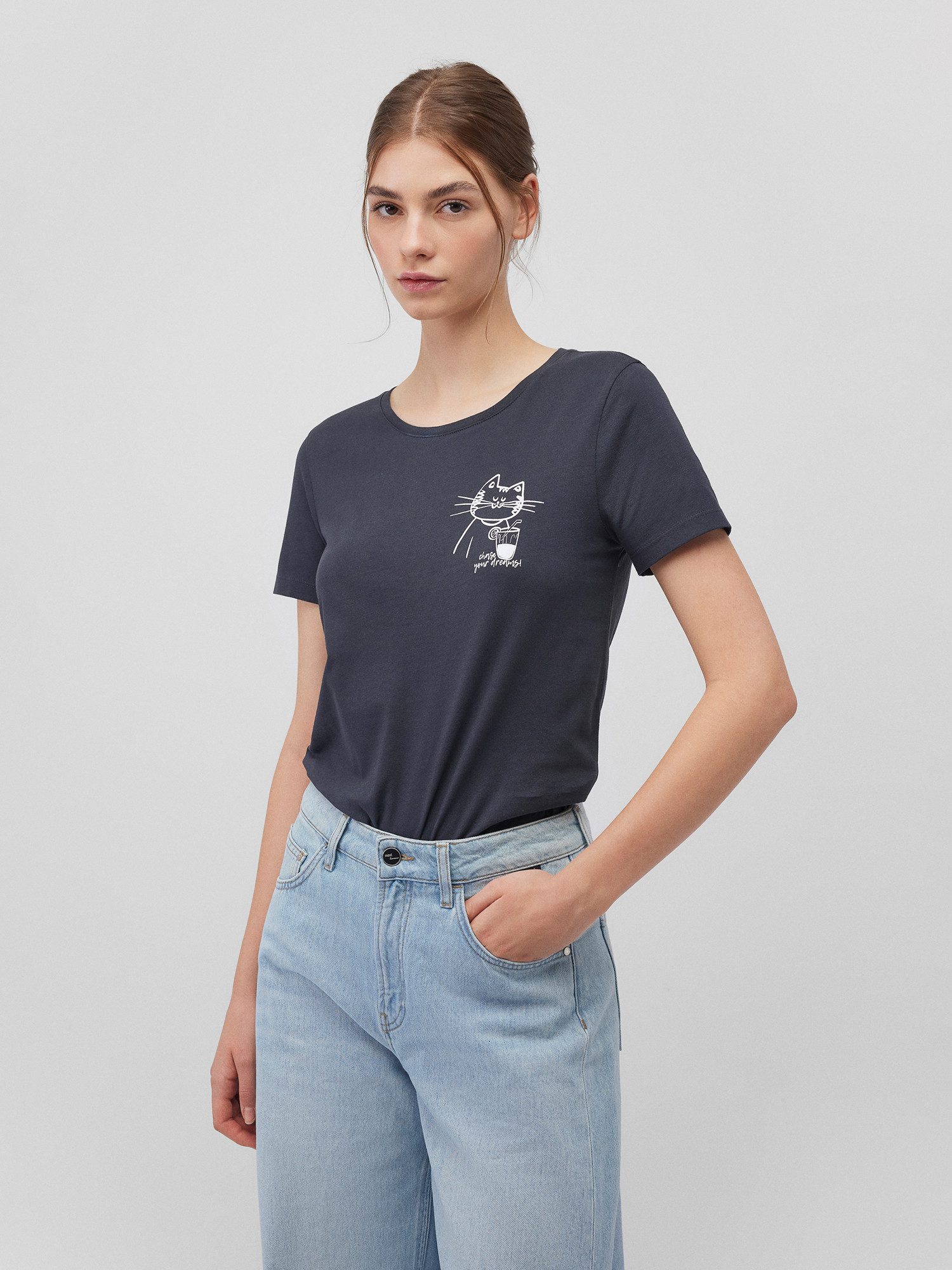 Mavi T-Shirt mit Vogel-Motiv, Rundhals, Kurzarm (1-tlg) CAT DRINK TEE günstig online kaufen
