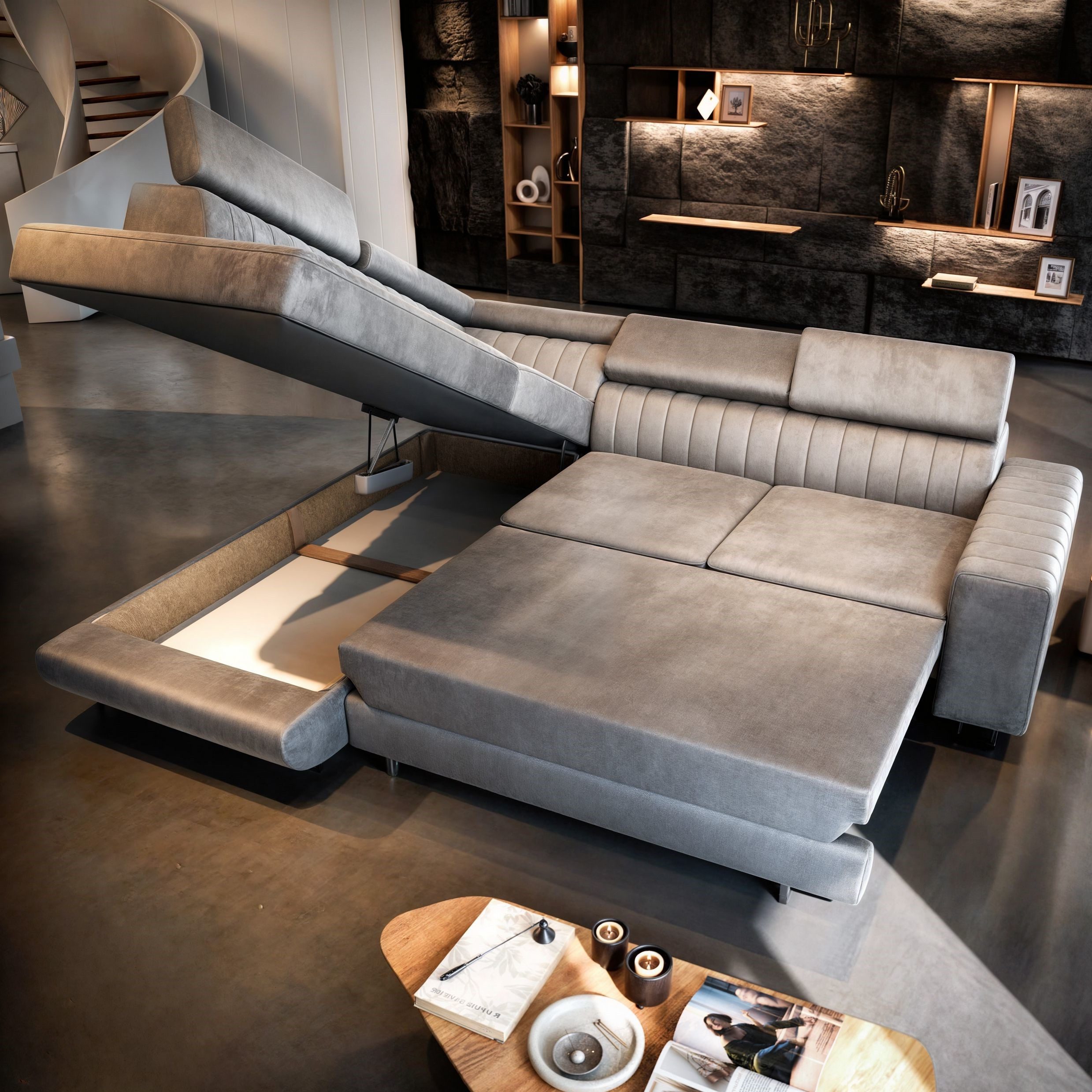 Masseno Ecksofa NOLA mit Schlaffunktion L-Form, Sofa mit Bettkasten