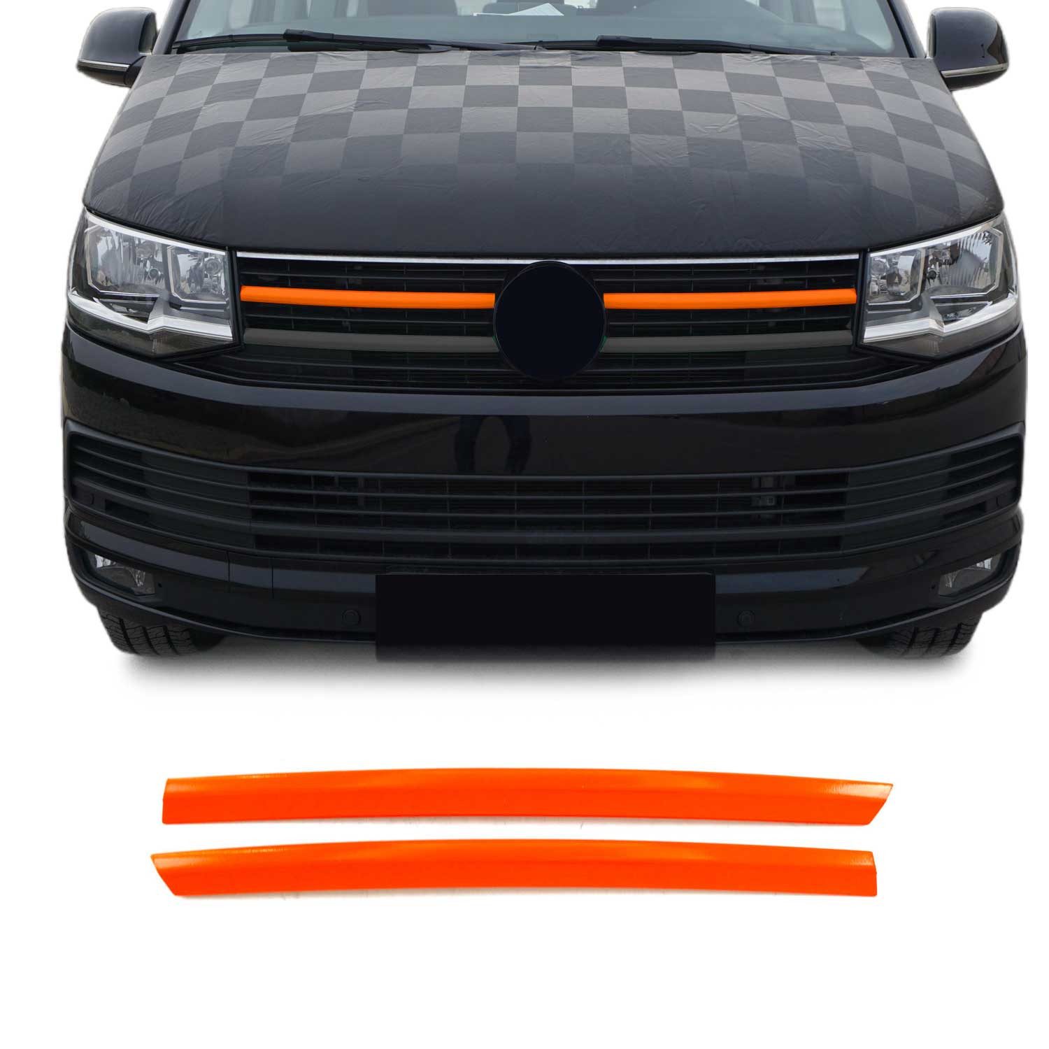 OMAC Zierleisten-Aufkleber Grillleisten Kühlergrill für VW T6 Highline 2015-2019 Edelstahl Orange, (2tlg), Langlebig,Einfache Reinigung,Einfache Installation,Rostbeständig