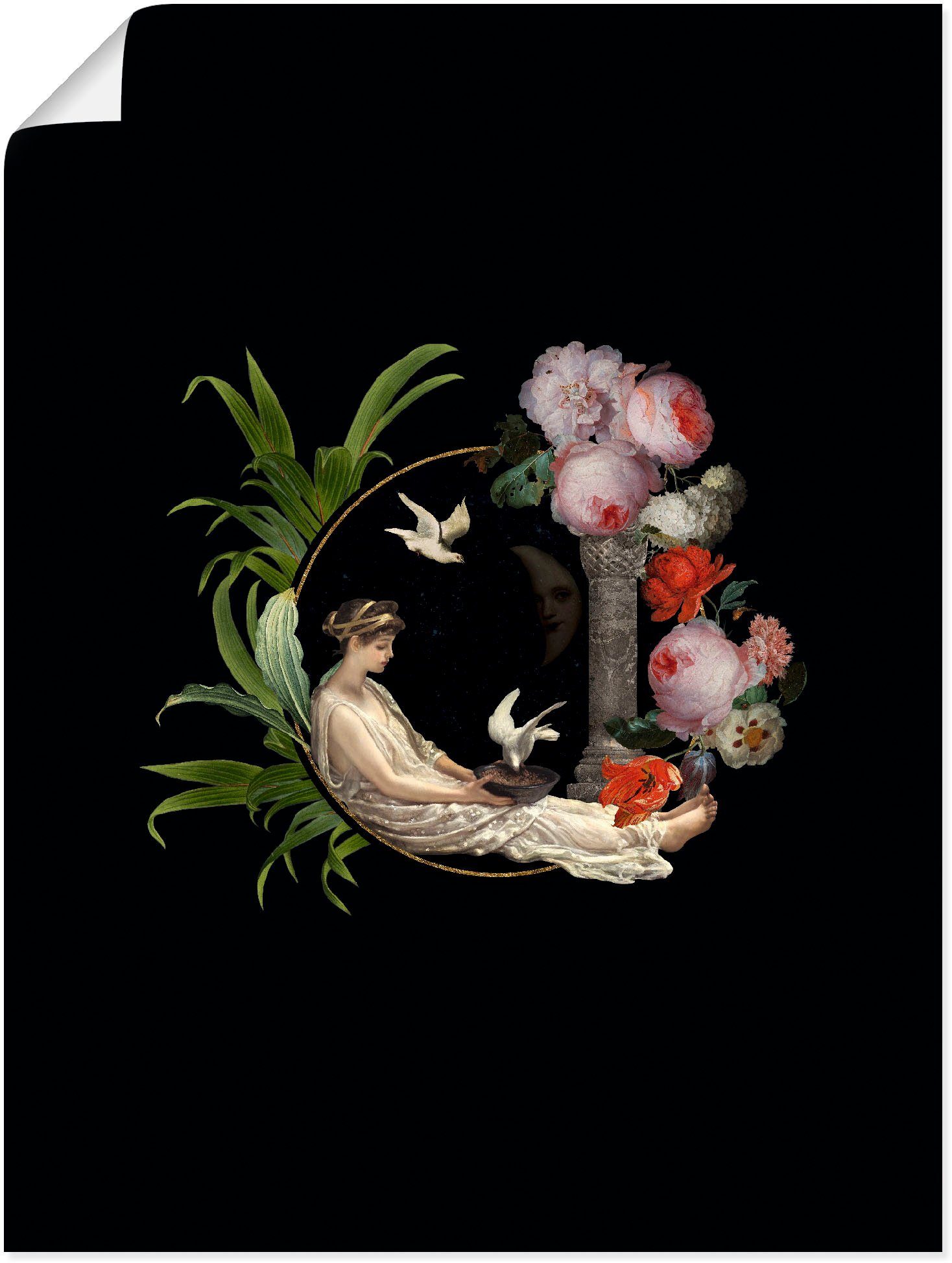 Artland Wandbild (1 Tauben, Frauen in versch. Dame Leinwandbild, Vintage mit Alubild, von oder als Wandaufkleber Poster St), Bilder Größen