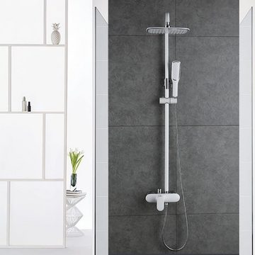 HOMELODY Duschsystem Duscharmatur Weiß Regendusche Duschset Brausegarnitur mit Duschkopf, Handbrause Dusche Armatur mit Überkopfbrause für Badezimmer