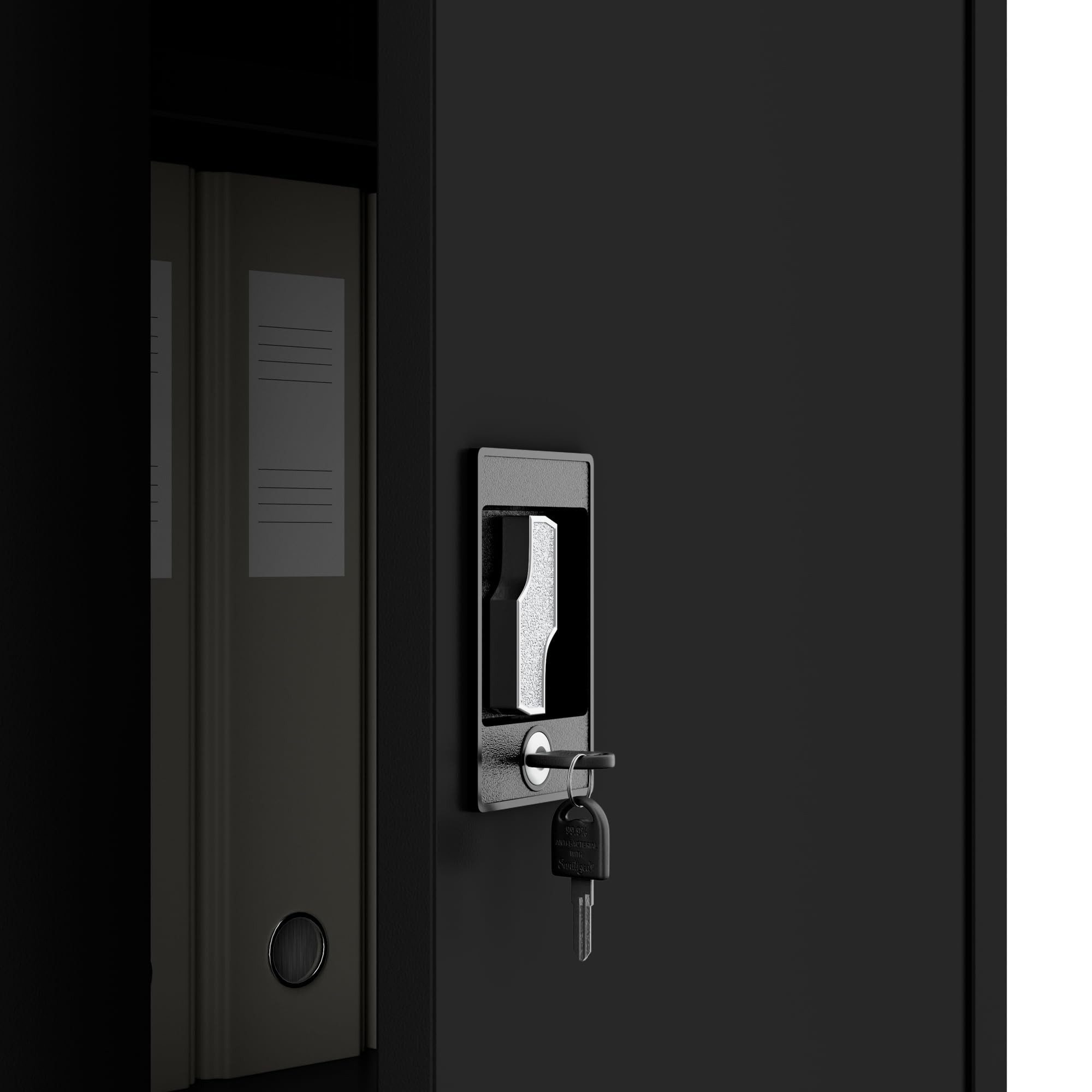 Jan Nowak Aktenschrank Metall Büroschrank abschließbar 90 cm JAN H2200 5 Böden Stahl (Stahl 0,7 mm Wandmontage möglich PZH-zertifiziert 4 Farben) Ordnerschrank 60 Ordner Schloss 2 Schlüssel 220 cm robust