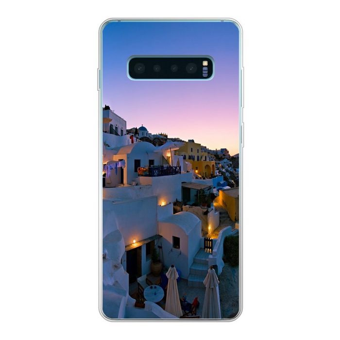 MuchoWow Handyhülle Fischerdorf Oia bei Santorini Griechenland mit Sonnenaufgang Phone Case Handyhülle Samsung Galaxy S10 Lite Silikon Schutzhülle