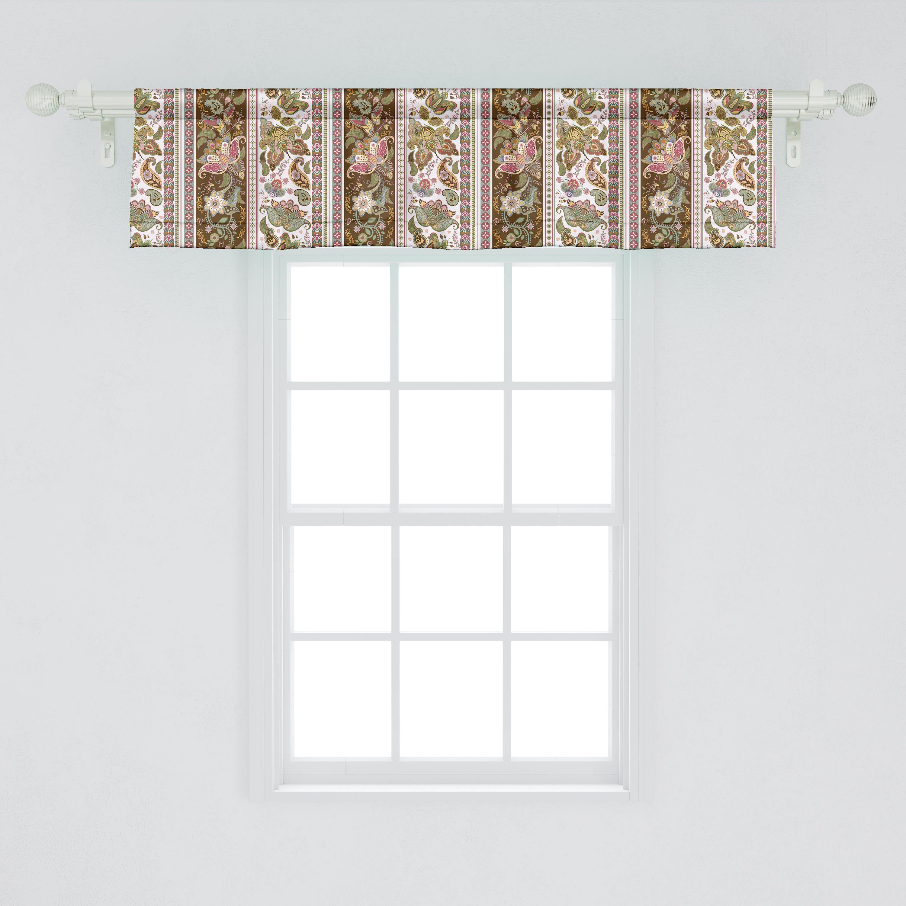 Scheibengardine Vorhang Volant für Küche Bunt Dekor Blumenmuster mit Stangentasche, Persisch Abakuhaus, Schlafzimmer Microfaser