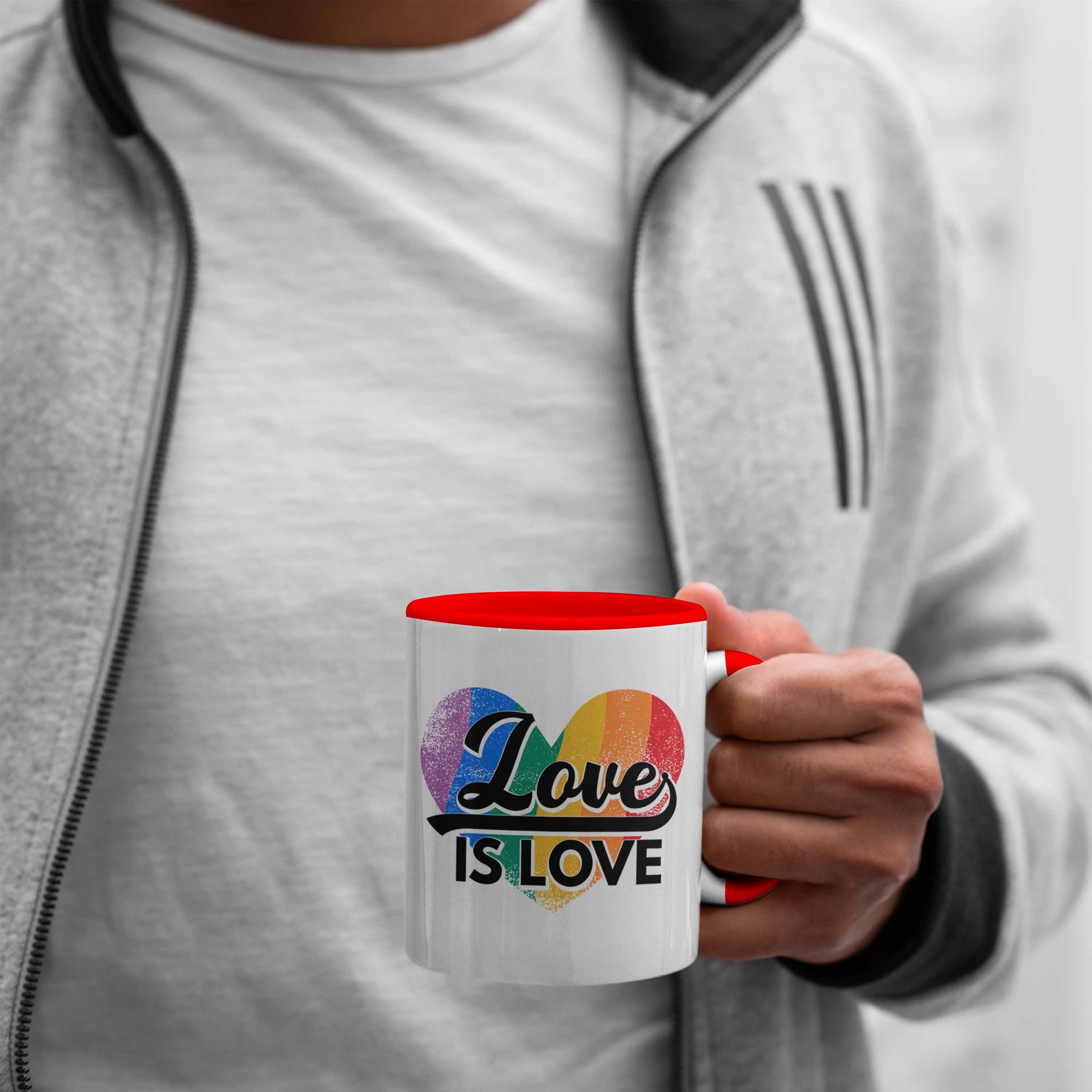 Trendation Tasse Trendation - Is Love Transgender Love Lustige Regenbogen Rot Geschenk für Tasse LGBT Schwule Lesben Regenbogen Grafik