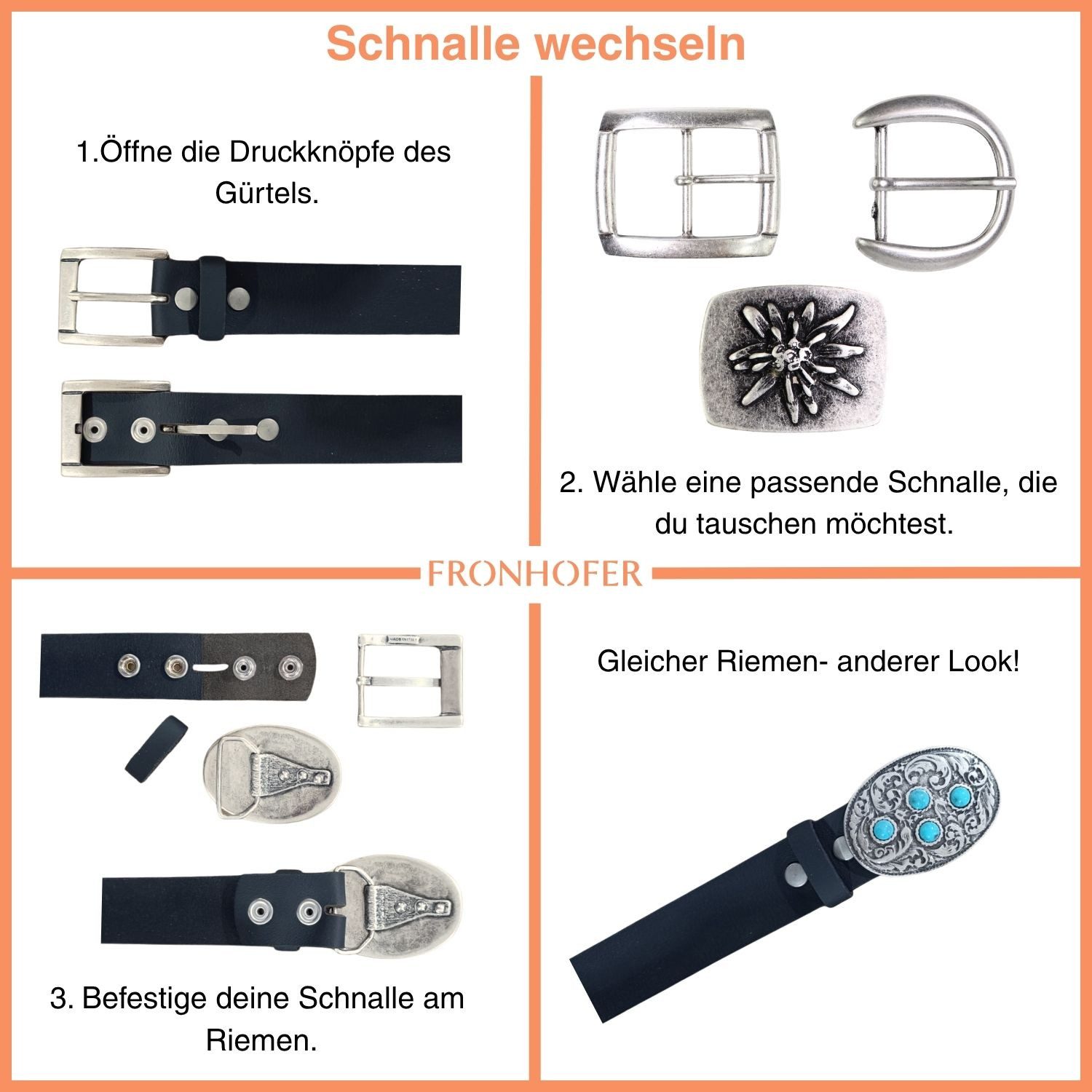 FRONHOFER Taillengürtel 18634 (1-St) Breiter Taillengürtel 4,7 cm, Rindleder, Retro Design