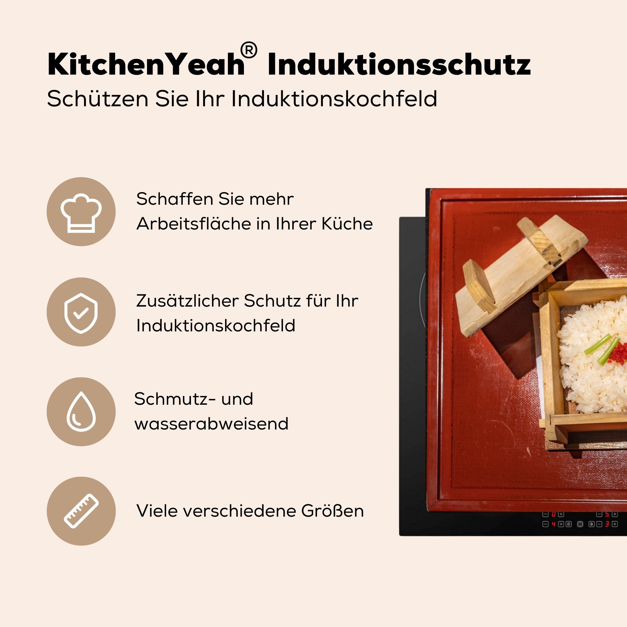 MuchoWow Herdblende-/Abdeckplatte Essen - Japanisch küche, die (1 - für Schutz Vinyl, Ceranfeldabdeckung tlg), Küche, Induktionskochfeld cm, 81x52