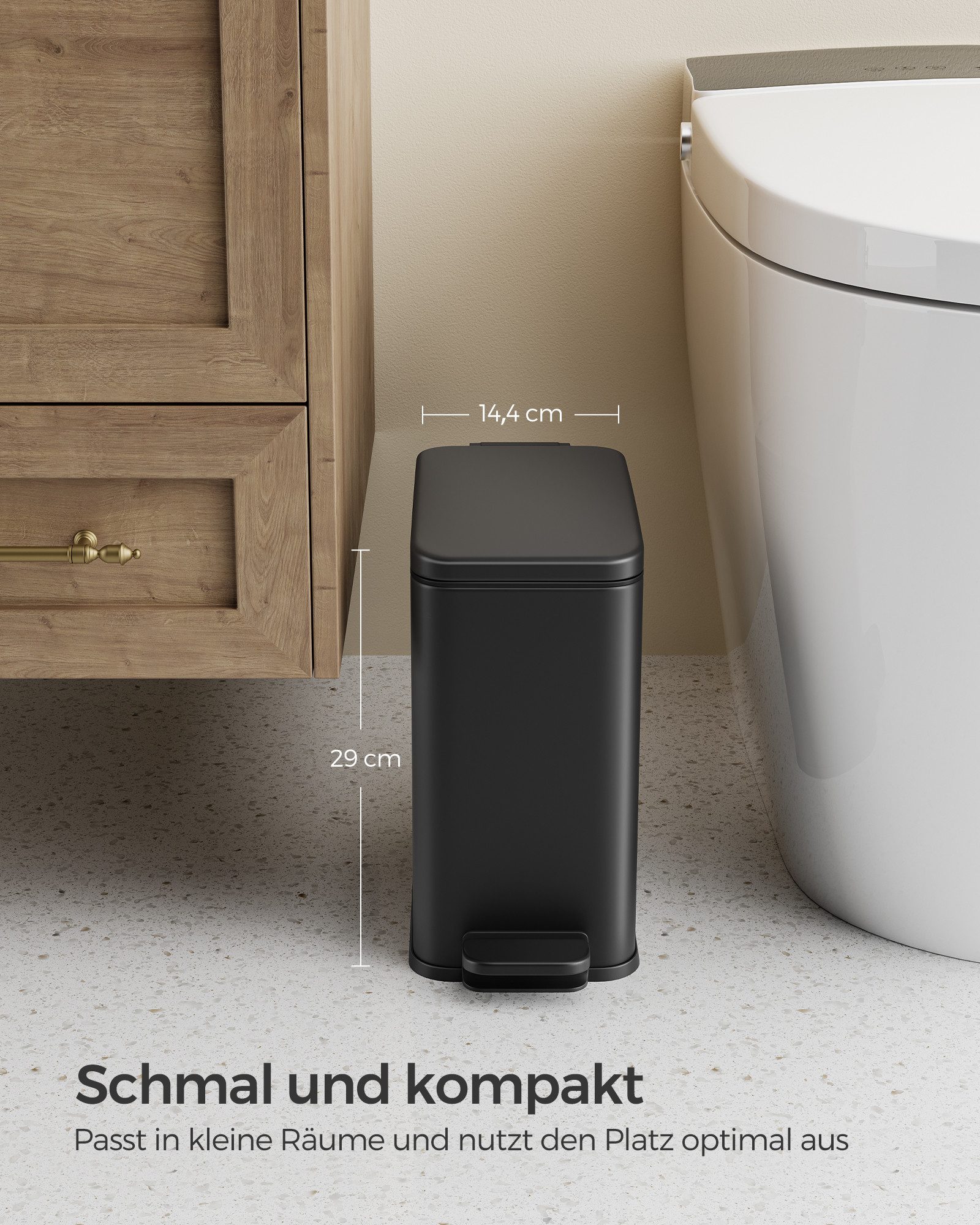 SONGMICS Kosmetikeimer, Kosmetikeimer, 5 Liter, Mülleimer Bad, mit Deckel, Tretmülleimer