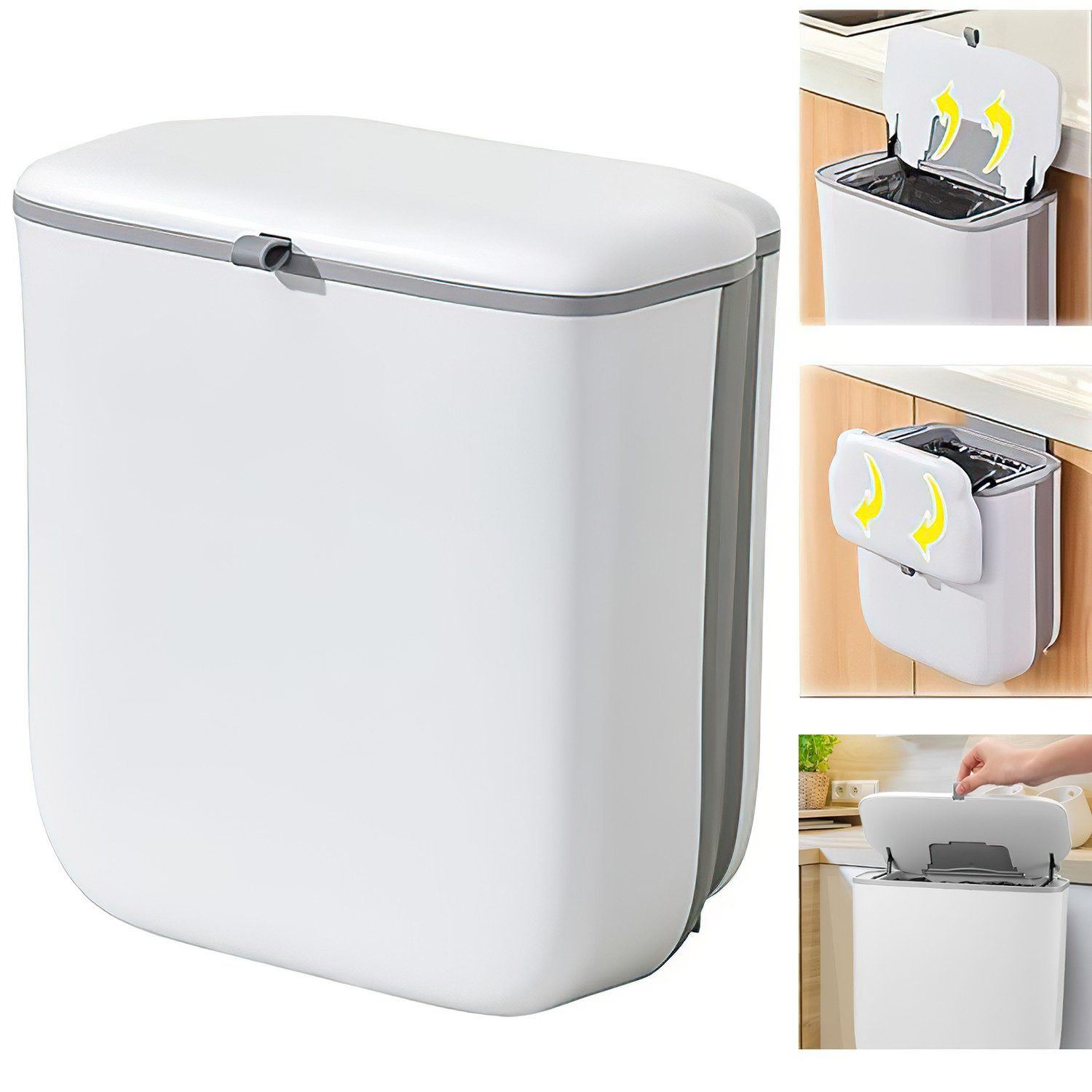 HEYHIPPO Biomülleimer Küchenkompostbehälter, faltbarer hängender Badezimmer-Mülleimer Weiß, 9 Liter Schiebedeckel,28x16,5x29,5cm (L x B x H), Camping-Mülleimer