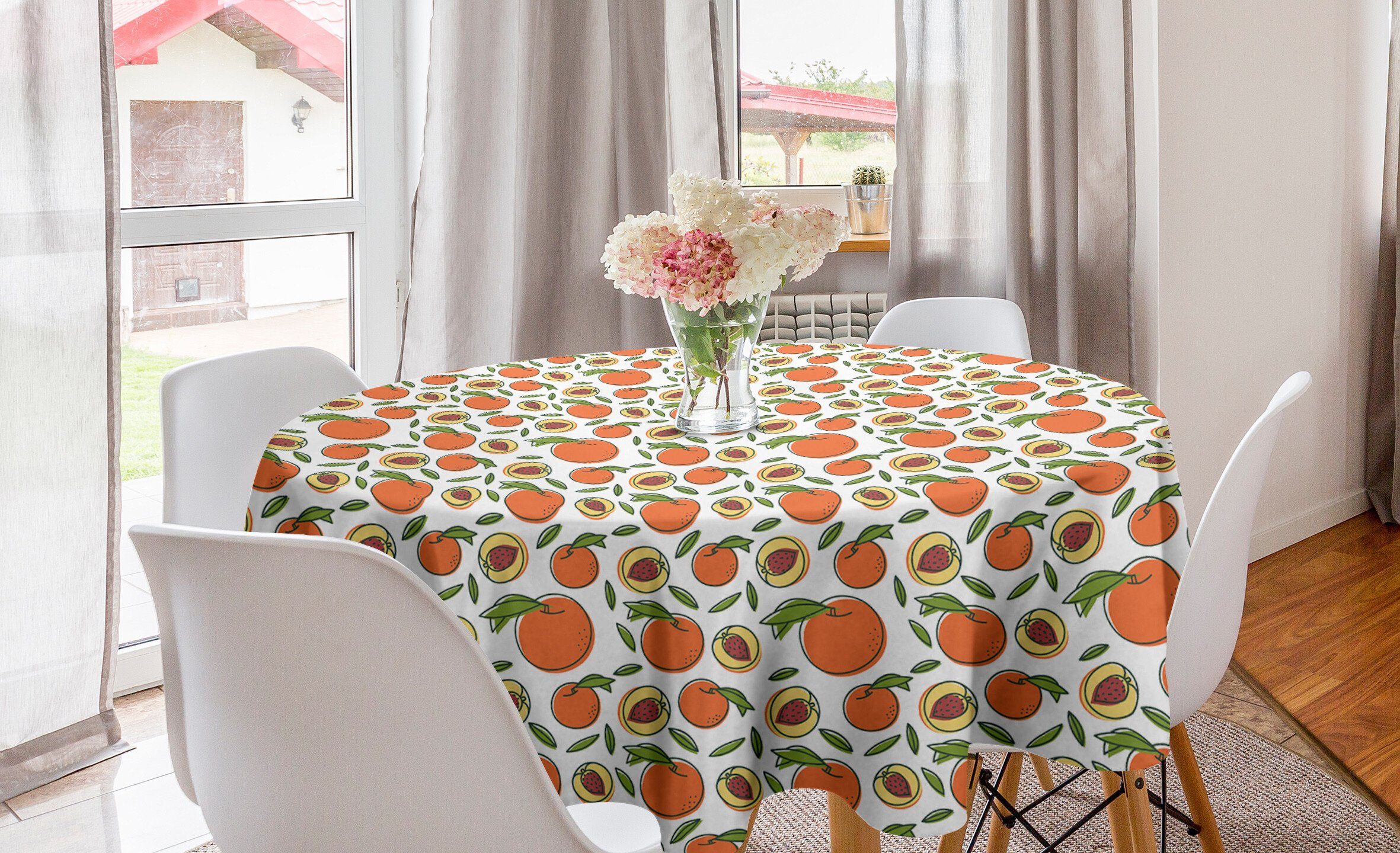 Abakuhaus Tischdecke Kreis Tischdecke Abdeckung für Esszimmer Küche Dekoration, Peach Farben Frucht mit Samen Kunst
