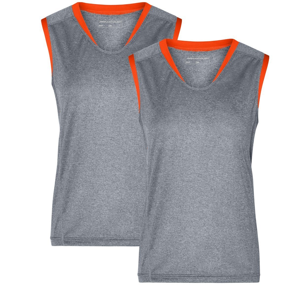 James & Nicholson Lauftop Doppelpack Sportliches Damen Lauftop aus FunktionspolyesterJN469 (Doppelpack, 2er-Pack) Feuchtigkeitsregulierend und schnell trocknend grey-melange/grenadine